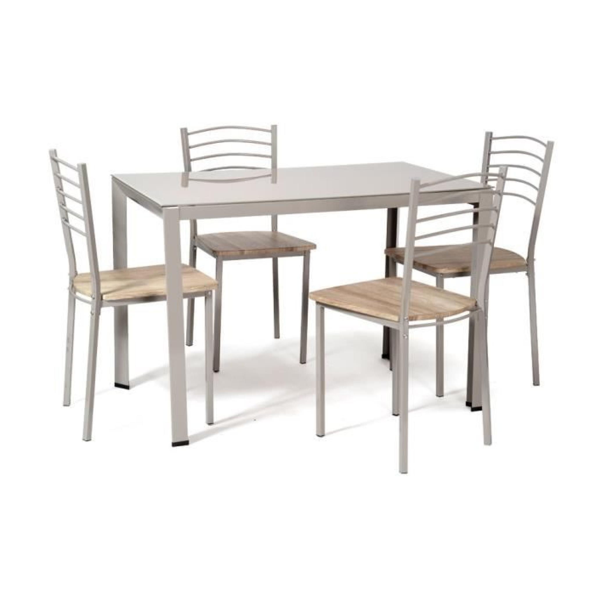 Ensemble table + 4 chaises Bénilde Taupe/Naturelle