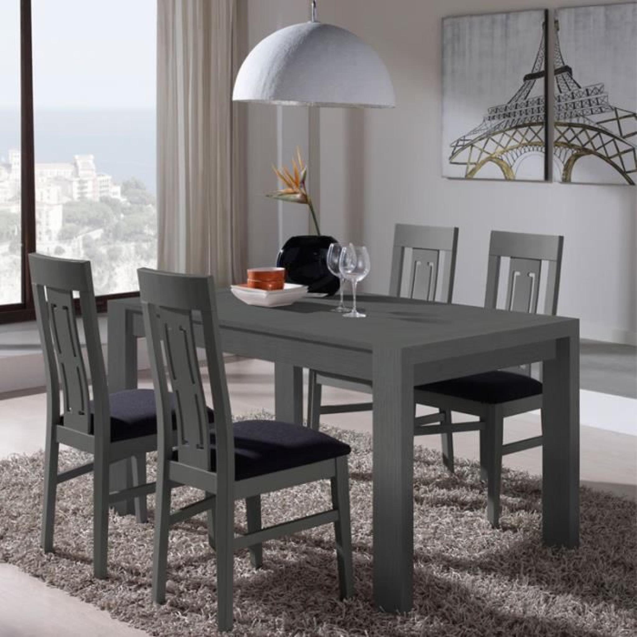 Ensemble Table à allonges & Chaises décor cendre - AFIA  - Taille : L 202/142 x l /85 x H 76 - Couleur marketing : Gris