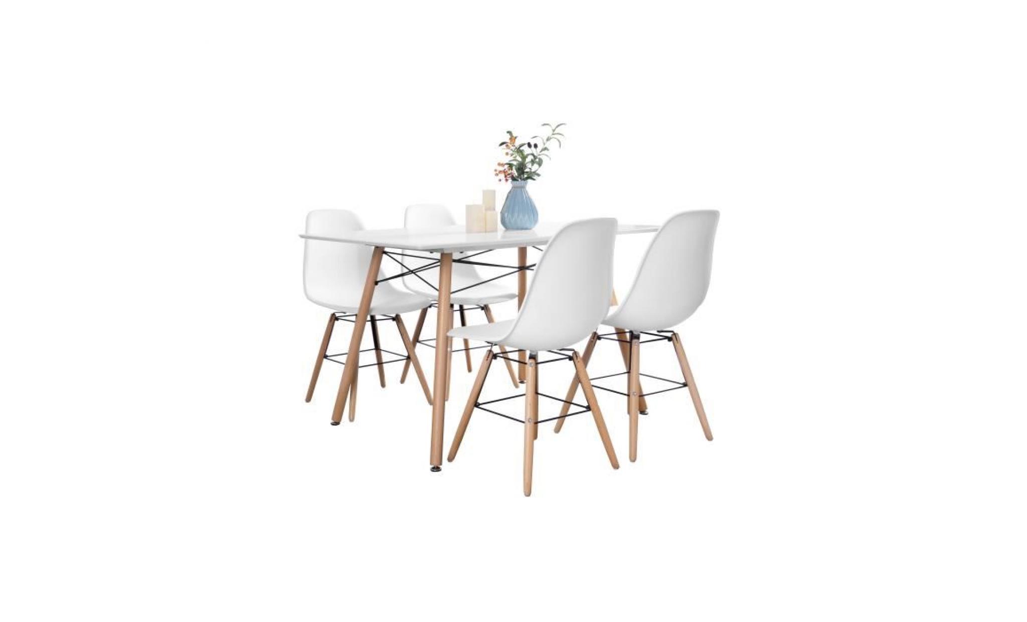 ensemble table à manger 4 à 6 personnes london + 4 chaises scandinaves argus v1   blanc mat   l 120 x l 80 et l 51,5 x p 46 cm