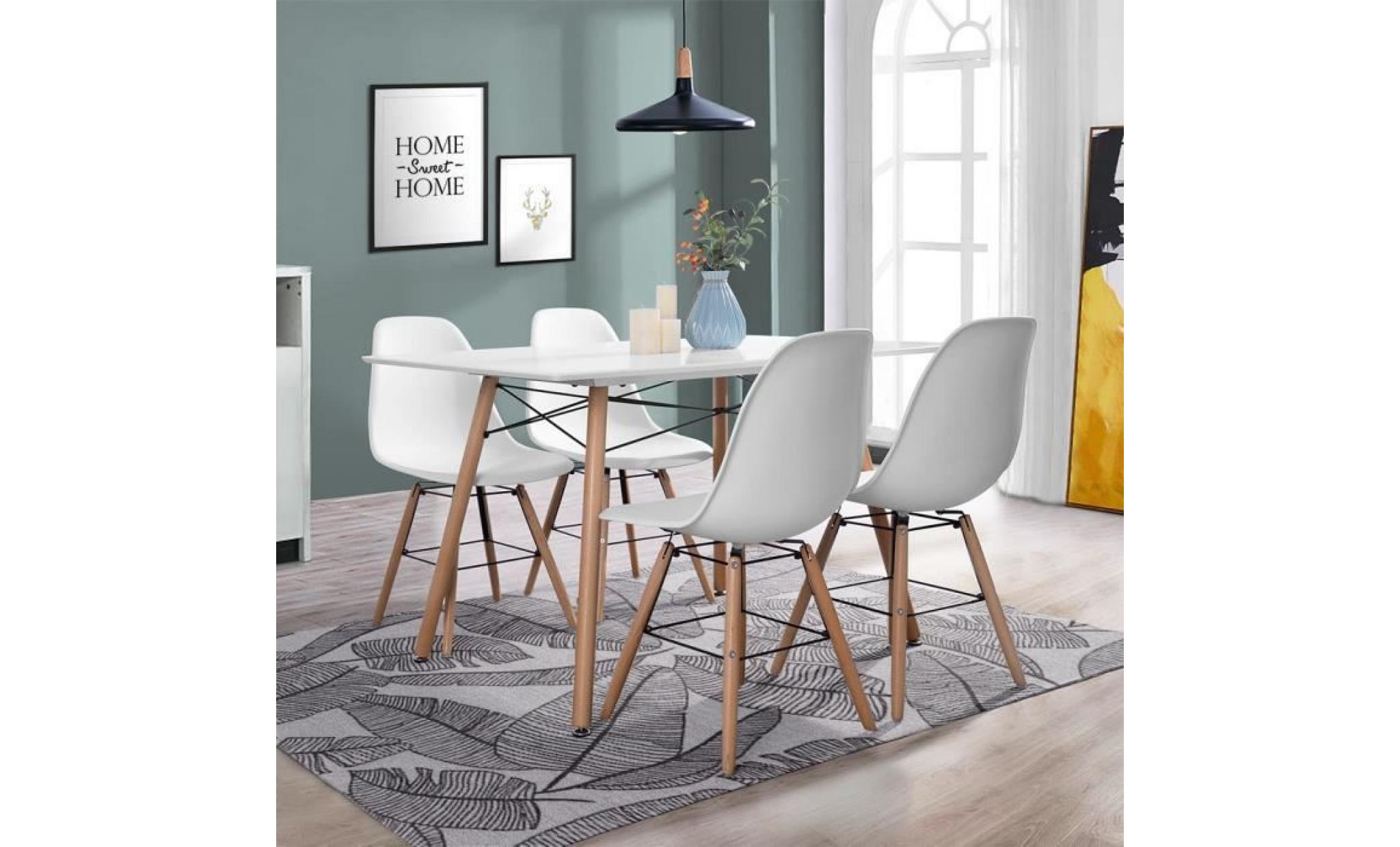 ensemble table à manger 4 à 6 personnes london + 4 chaises scandinaves argus v1   blanc mat   l 120 x l 80 et l 51,5 x p 46 cm pas cher