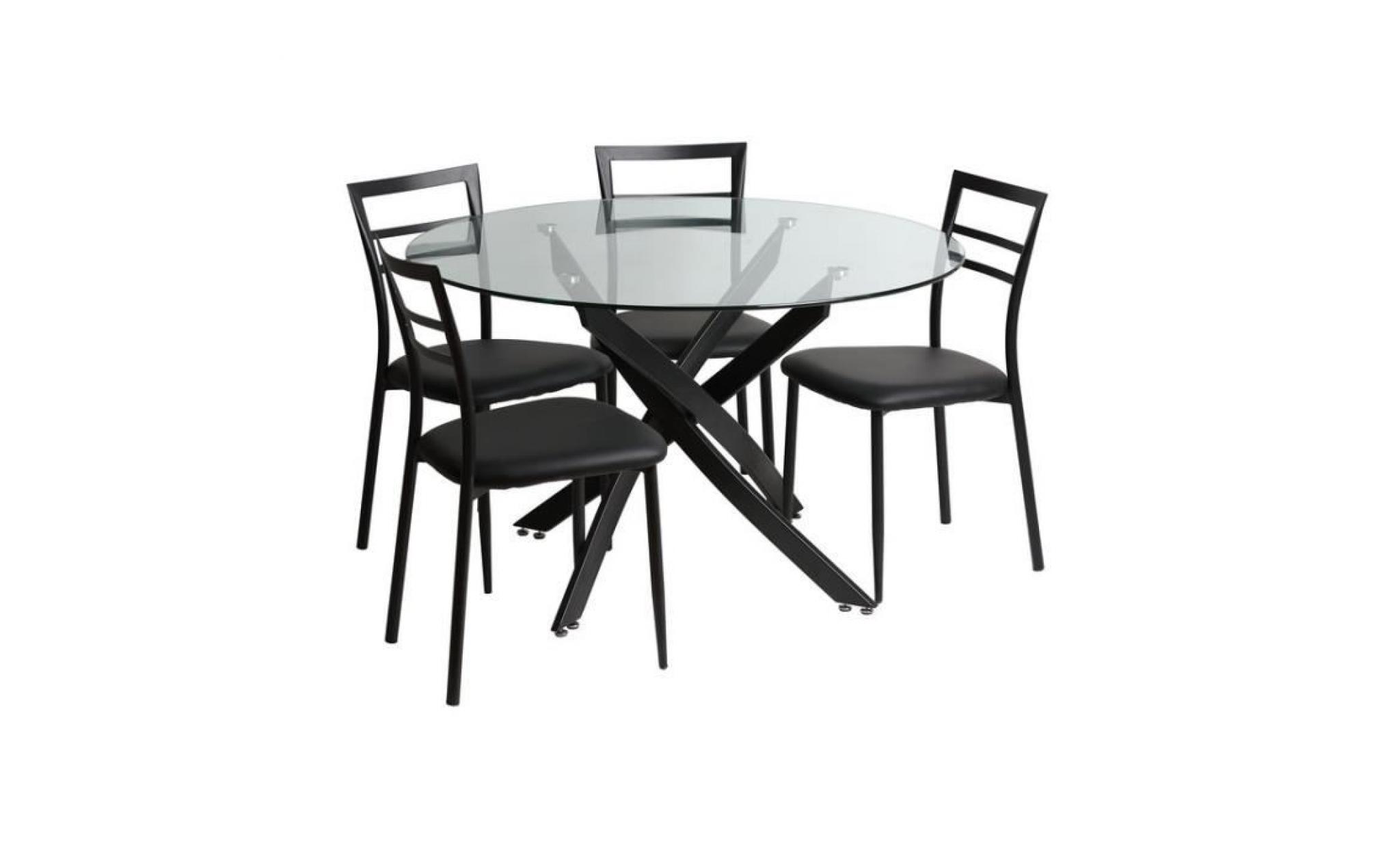 ensemble table à manger ronde en métal verre l120cm et 4 chaises métal becky    noir