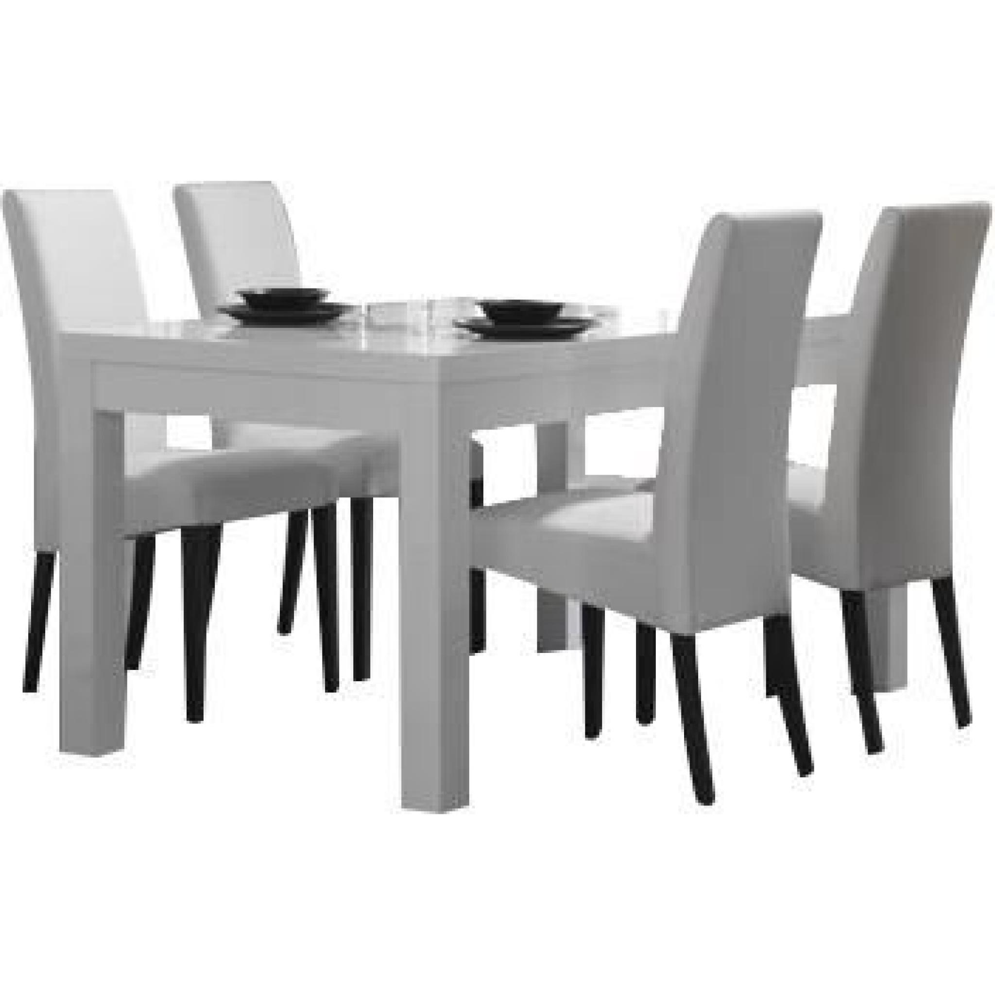 Ensemble table blanche 160 cm + 4 chaises blanches et noires
