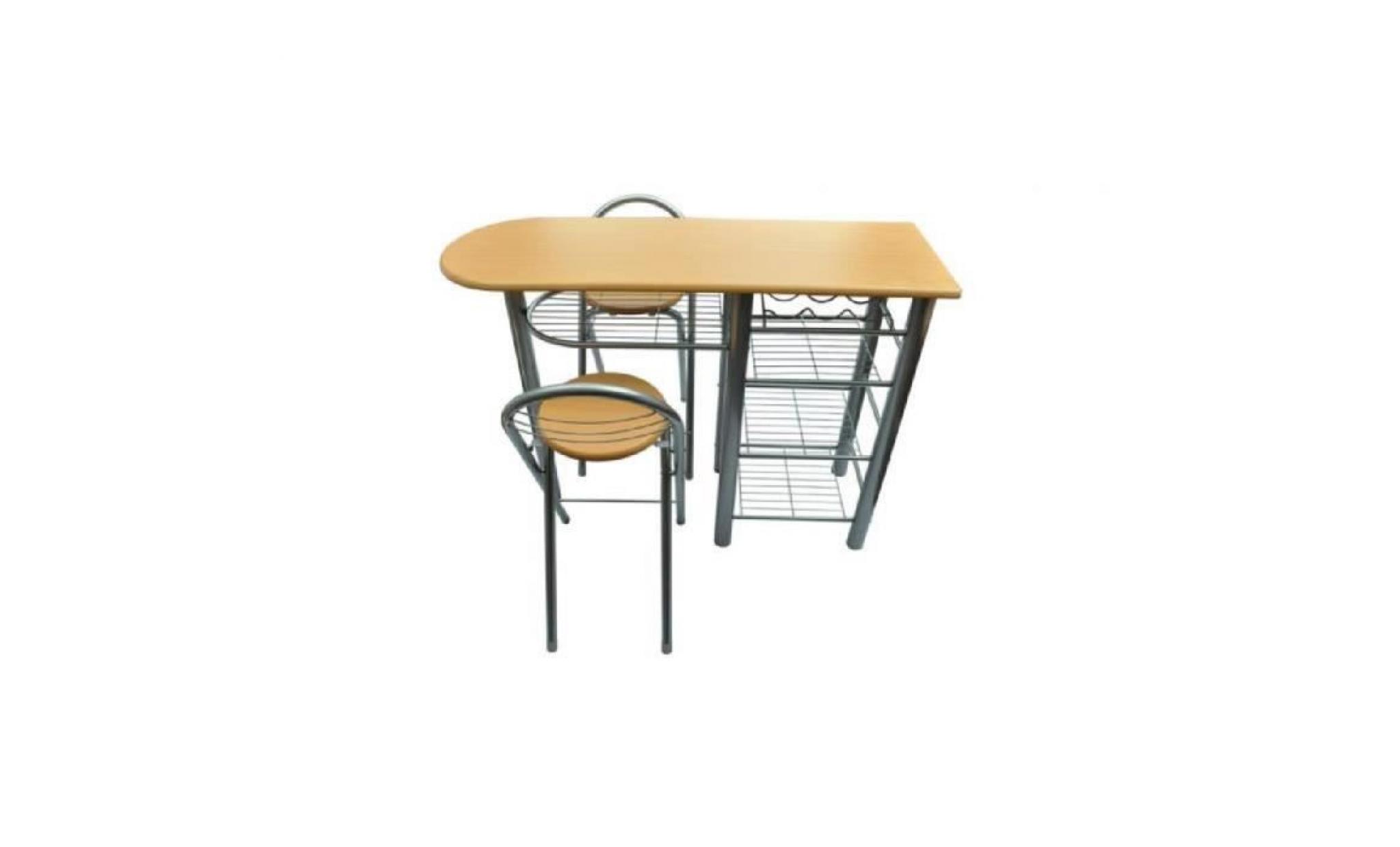 ensemble table de petit déjeuner/bar avec 2pcs chaises pliant en bois + acier pour cuisine salle à manger