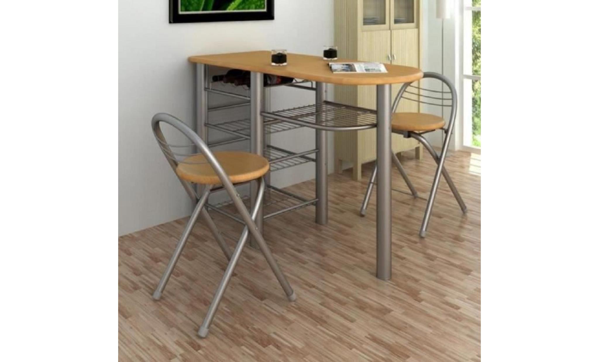 ensemble table de petit déjeuner/bar avec 2pcs chaises pliant en bois + acier pour cuisine salle à manger pas cher