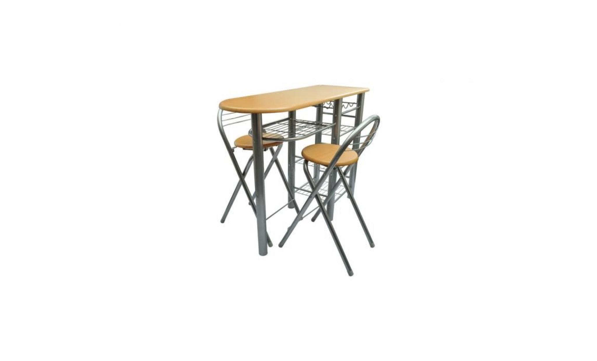 ensemble table de petit déjeuner/bar avec 2pcs chaises pliant en bois + acier pour cuisine salle à manger pas cher