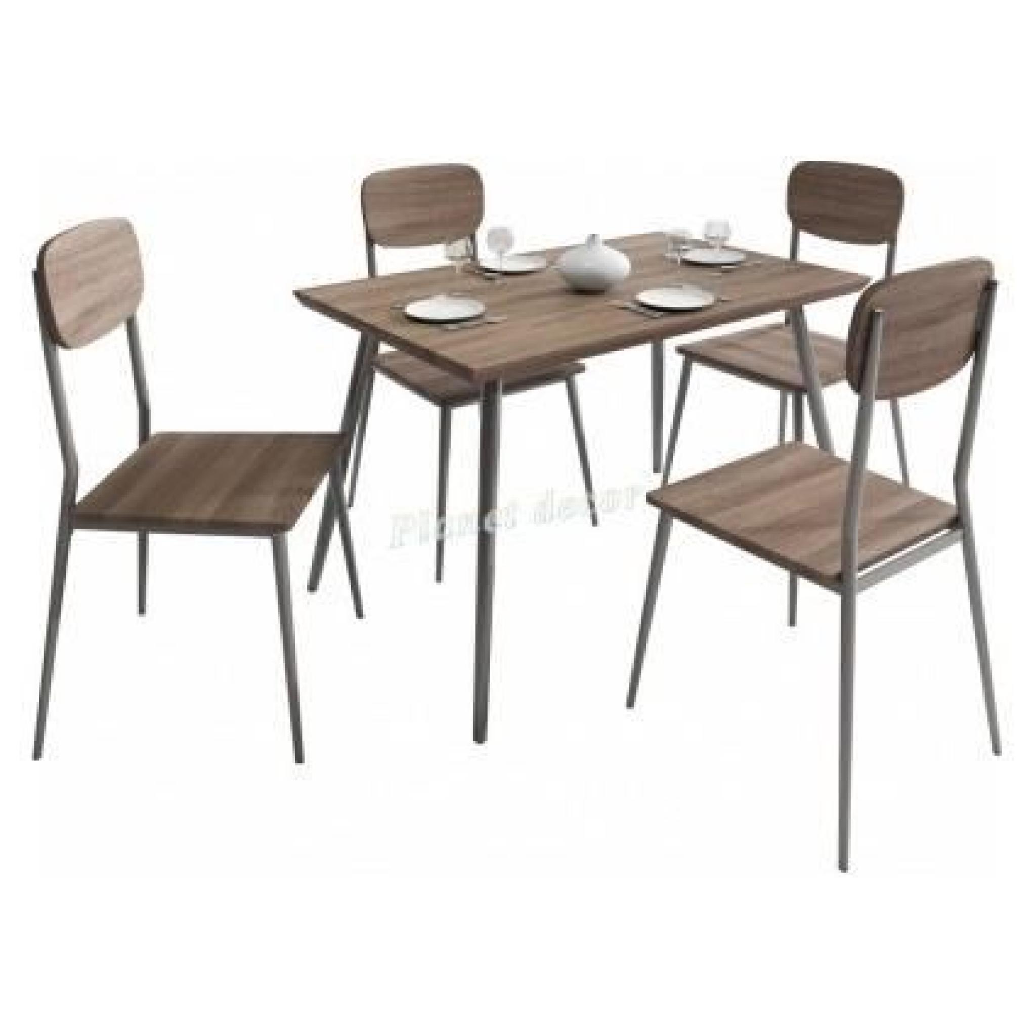 Ensemble table design rectangulaire 110 cm et 4 chaises assorties coloris sonoma foncé