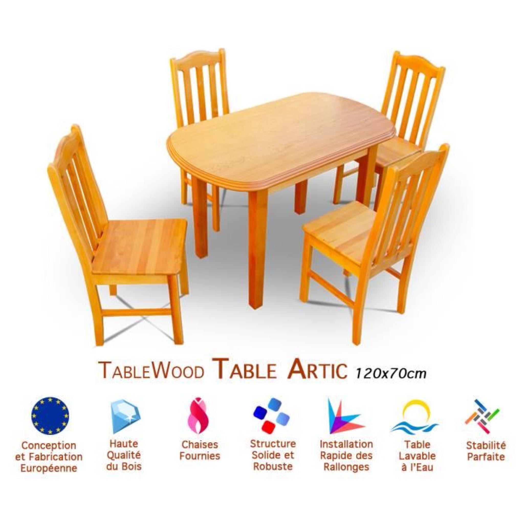 Ensemble Table Extensible et 4 Chaises Tablewood Artic 120x70 cm