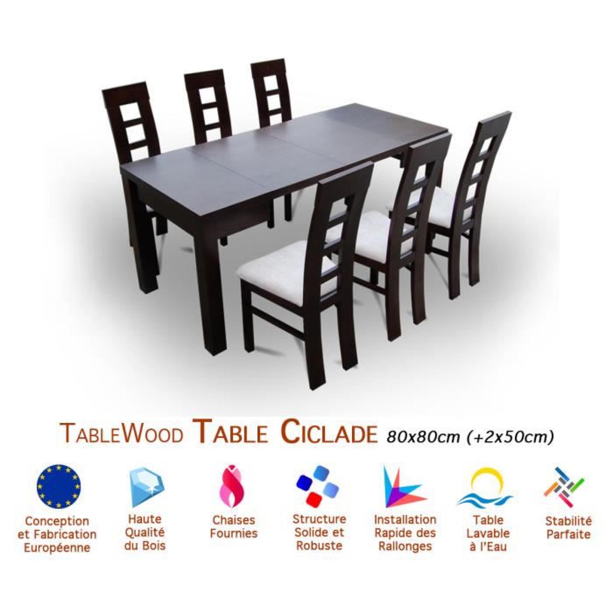 Ensemble Table Extensible et 6 Chaises Tablewood Ciclade 80x80 cm