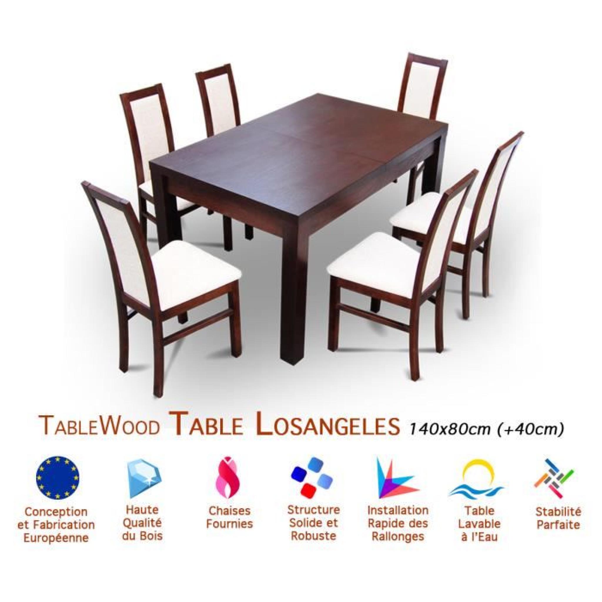 Ensemble Table Extensible et 6 Chaises Tablewood Losangeles 140x80 +40 cm