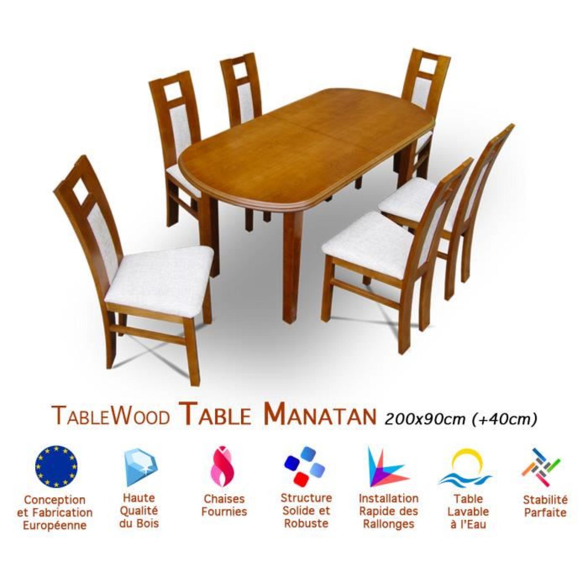 Ensemble Table Extensible et 6 Chaises Tablewood Manatan 160x90 +40cm
