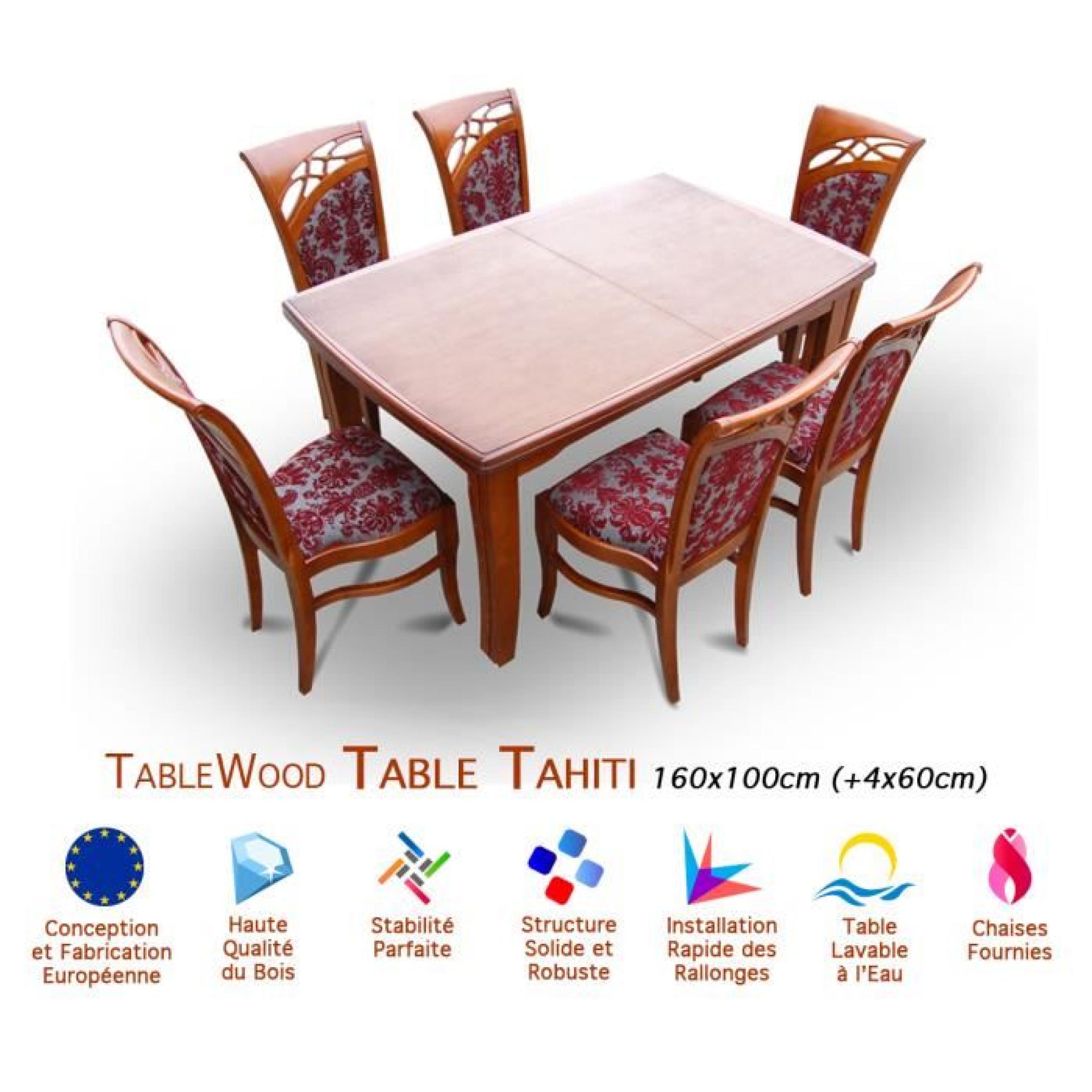 Ensemble Table Extensible et 6 Chaises Tablewood Tahiti 160x100 (+3x60) cm