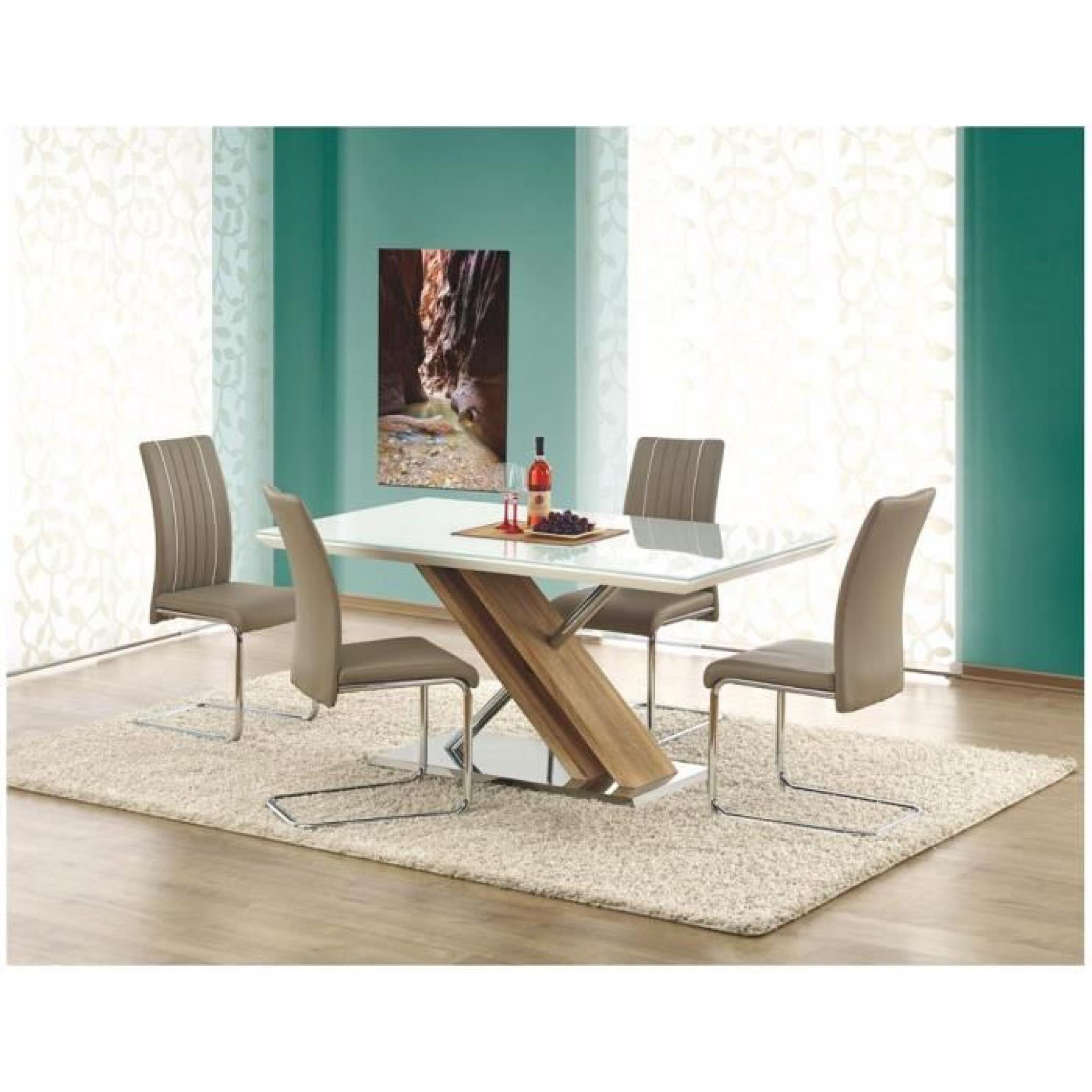 Ensemble Table Nexus en Verre Transparent-Blanc + 4 Chaises K193