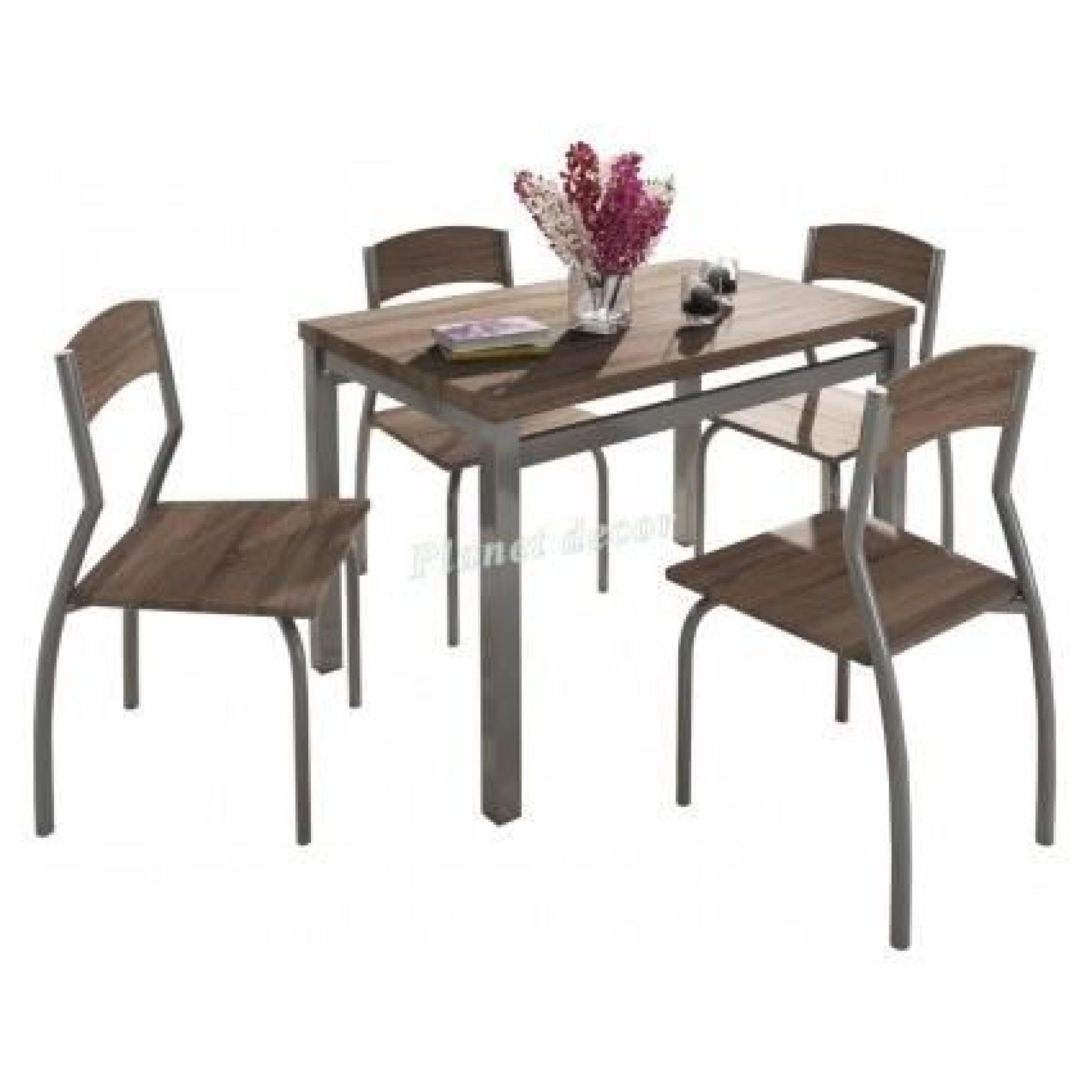 Ensemble table rectangulaire 110 cm et 4 chaises assorties coloris sonoma foncé