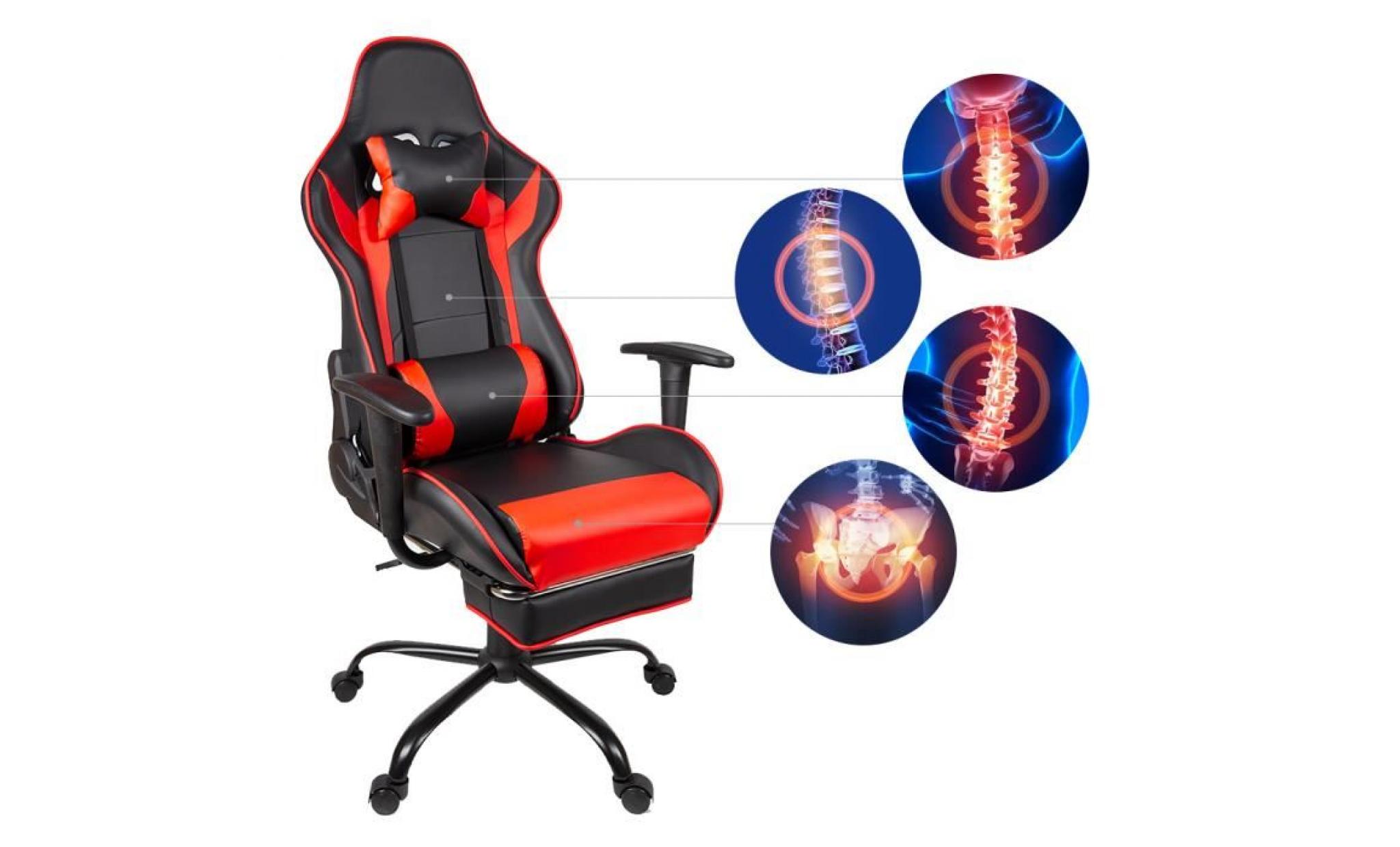 ergonomique chaise gamer fauteuil de bureau racing sport avec repose pied gris pas cher