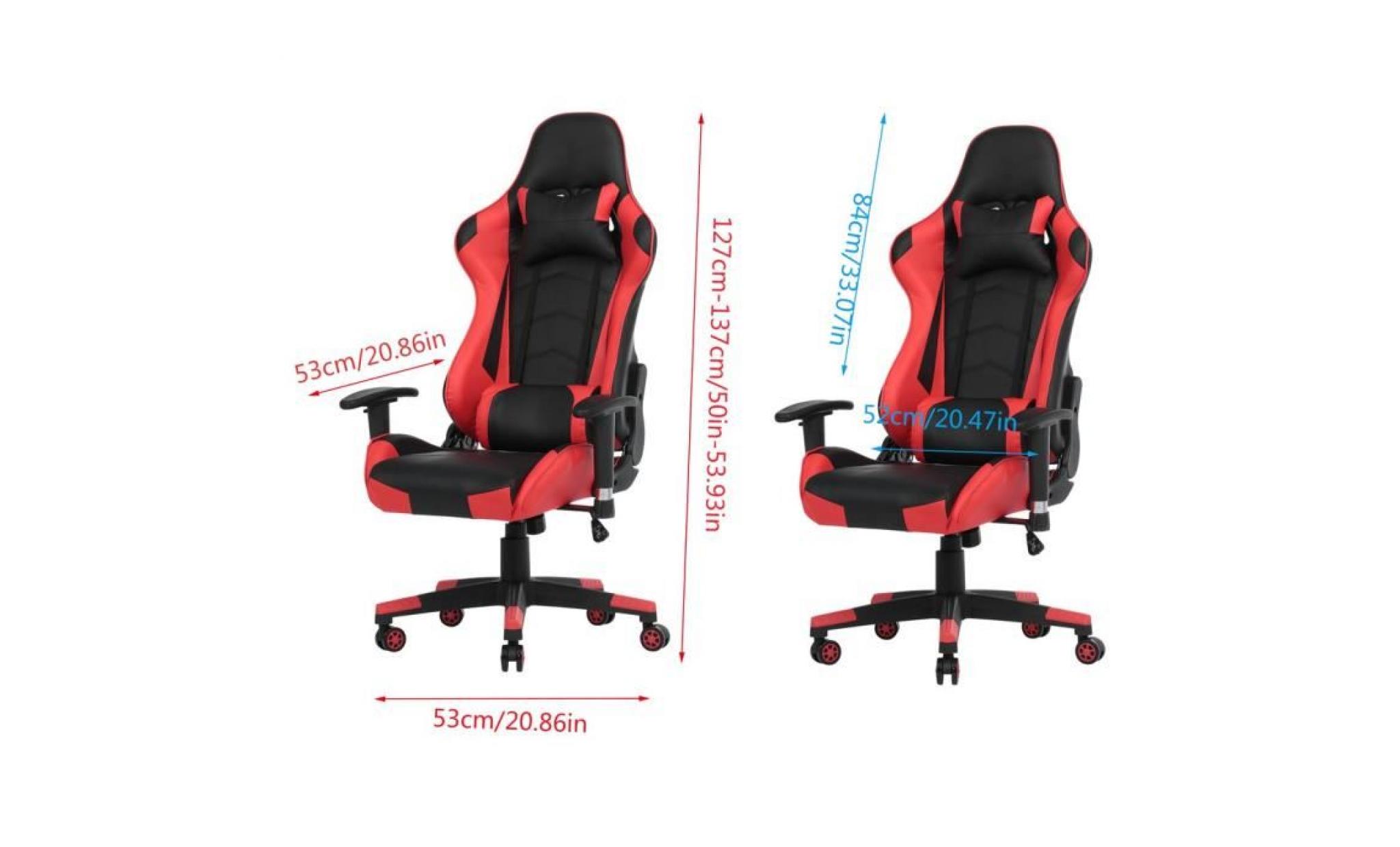 ergonomique fauteuil gamer chaise de jeu chaise racing avec le repose pied hauteur réglable noir et blanc pas cher