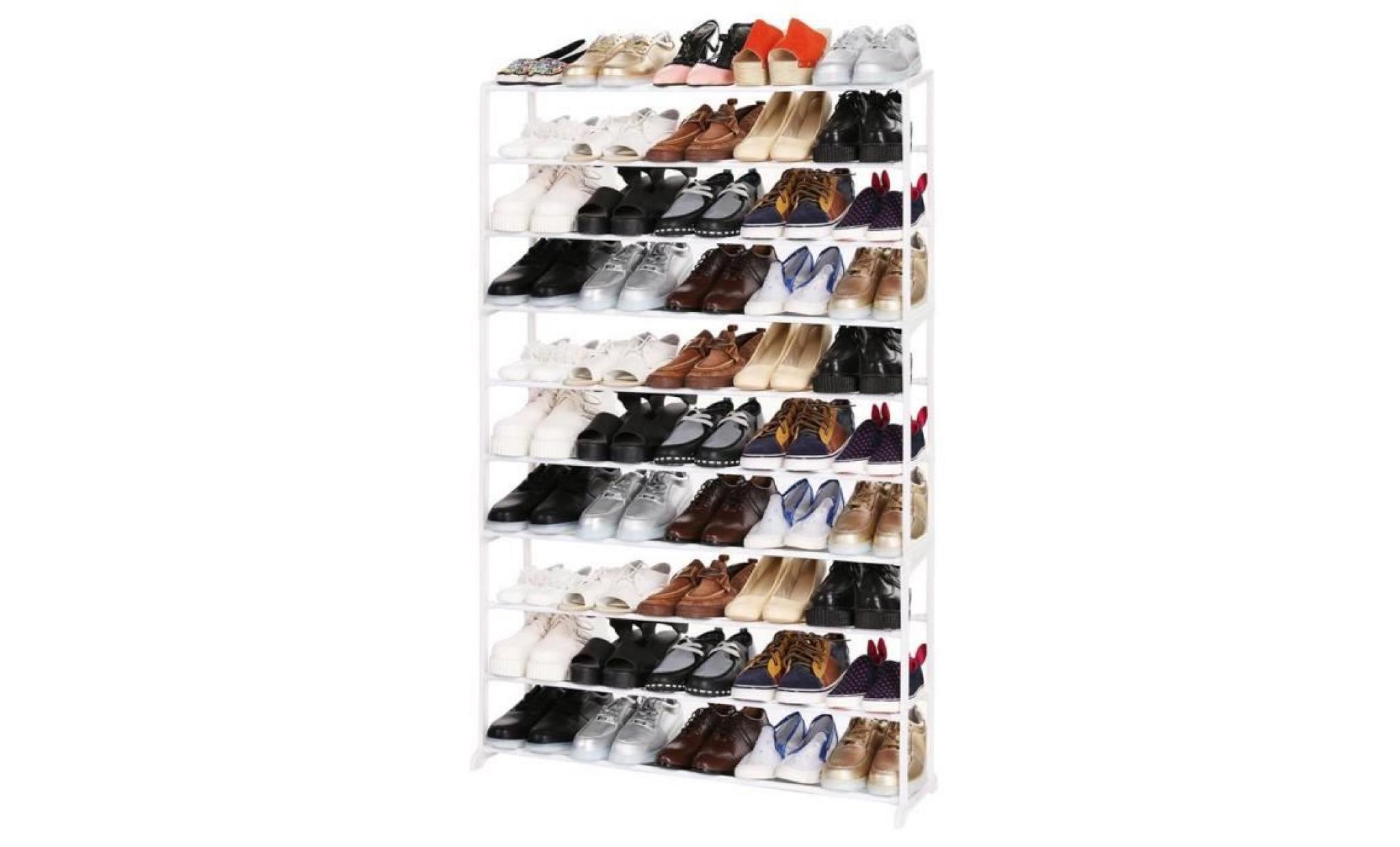 etagère à chaussures meuble à chaussures intégré en plastique  portable 10 couches blanc
