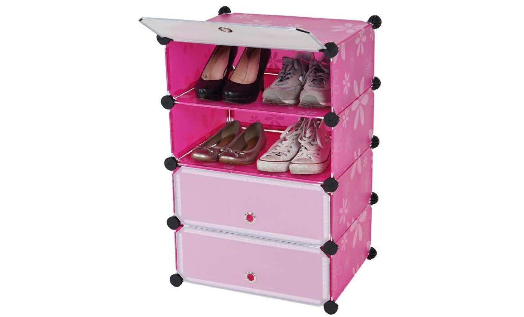 etagère à chaussures pour enfants couleur rose à 4 boîtes   dim boîtes : 17 x 45 x 35 cm