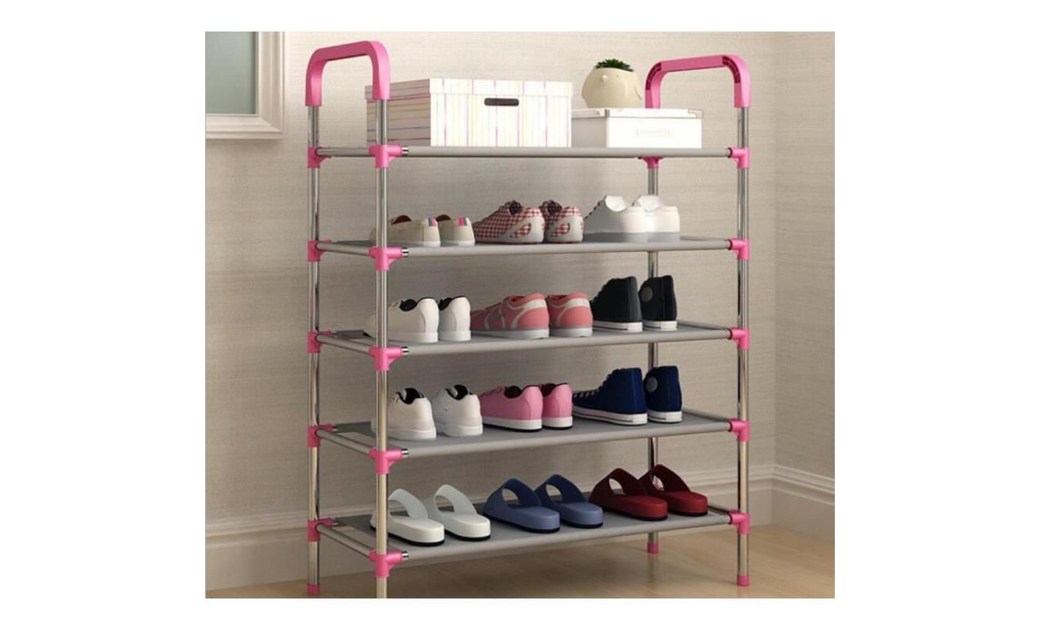 Étagère armoire à chaussures 5 couches rangement de chaussures modulable rose