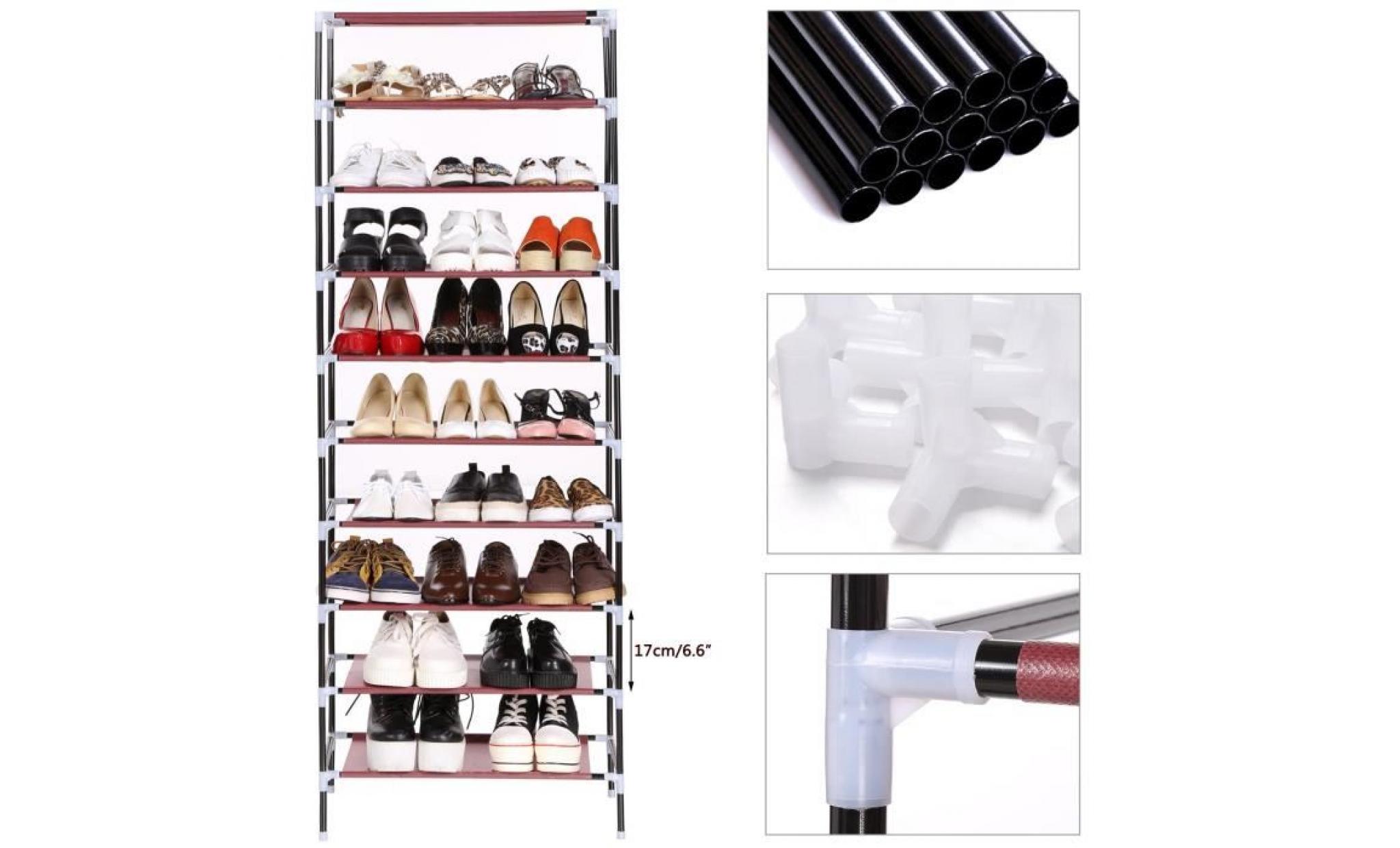 etagères à chaussures armoire10 couches avec housse 27 paires de chaussures rangement pratique 60 x 30 x 168cm#café pas cher