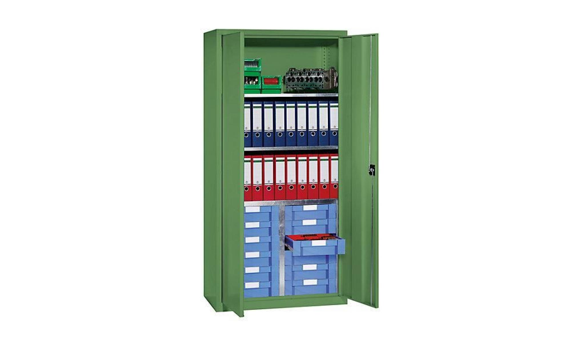 eurokraft armoire d'atelier et à tiroirs   3 tablettes, 12 tiroirs   vert réséda ral 6011   armoire armoires armoire d'atelier