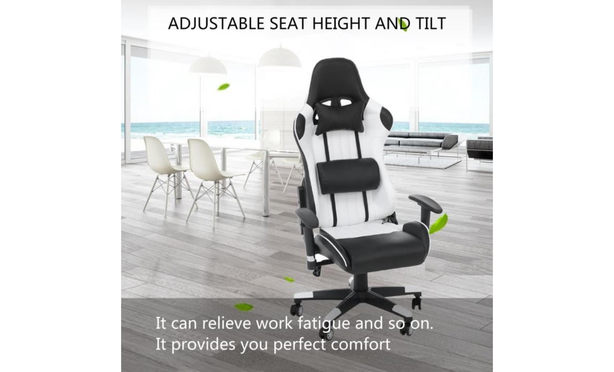 excellente stabilité et confrotable gamer fauteuil chaise de jeu avec rotation de 360 degrés blanc