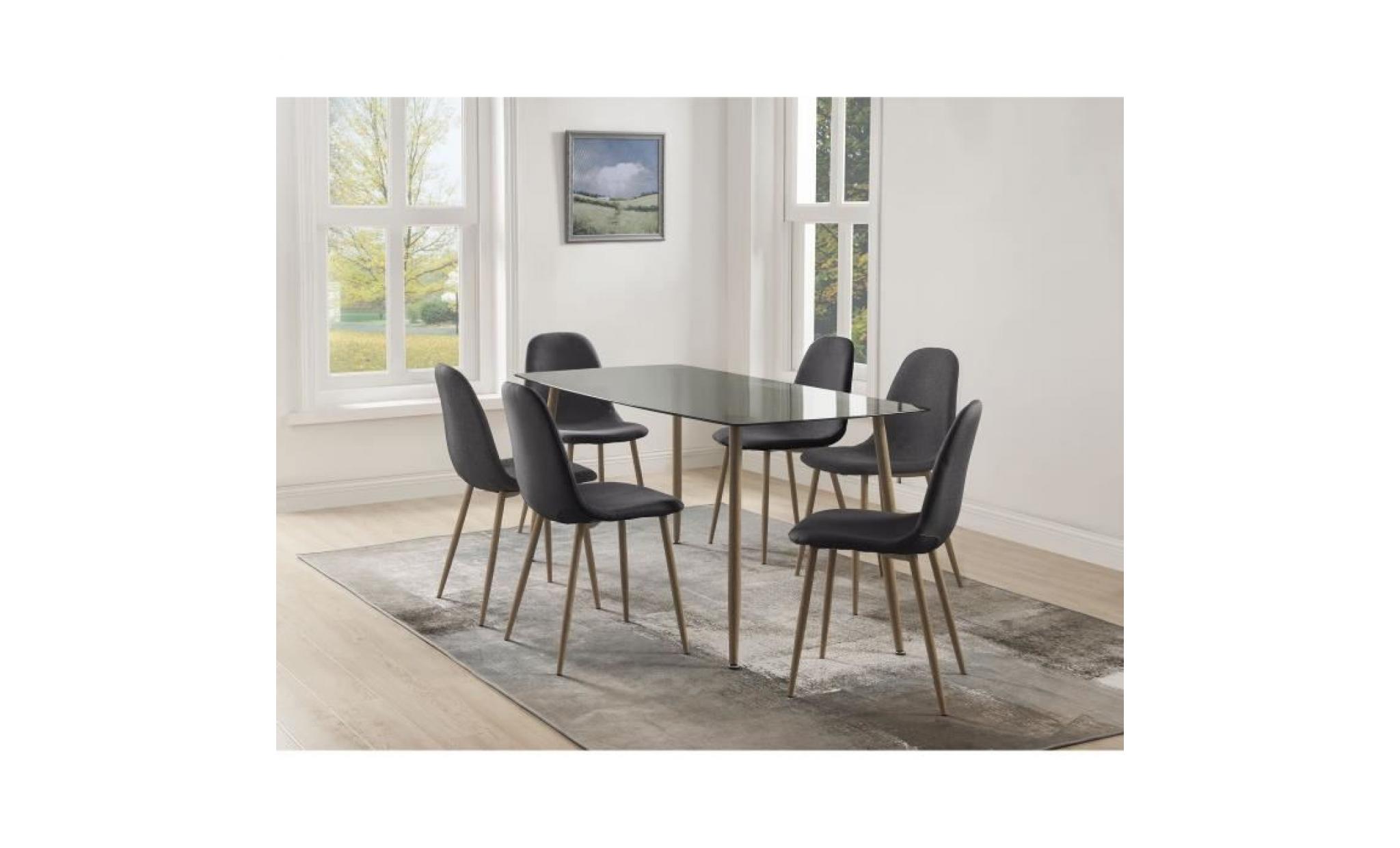 fabian ensemble table à manger 6 à 8 personnes style contemporain en verre fumé + 6 chaises tissu gris   l160 x l70 cm pas cher
