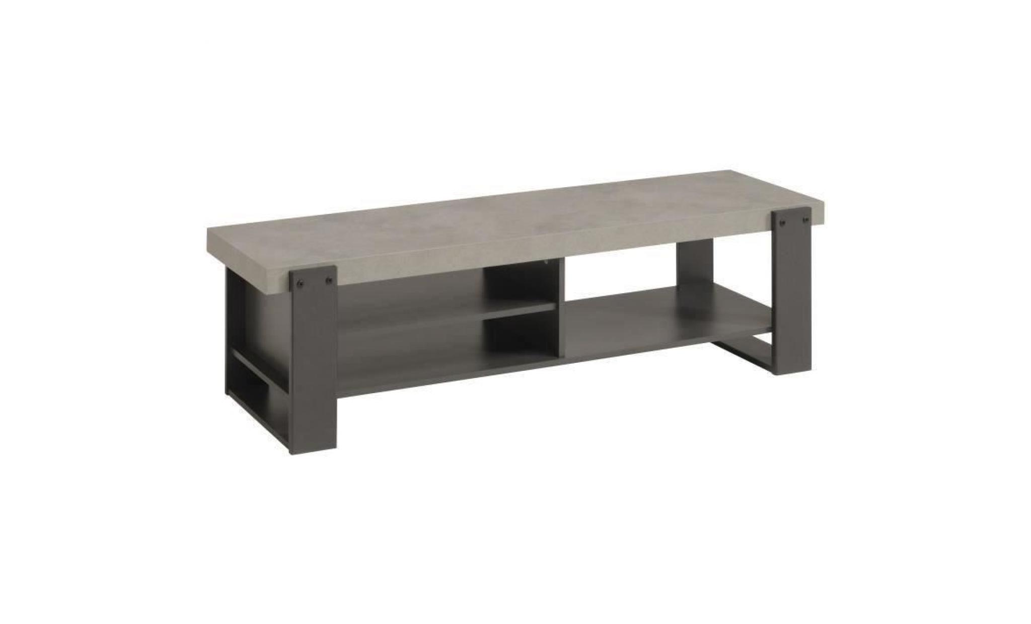 factory meuble tv bas industriel décor béton et gris ombre   l 138 cm pas cher
