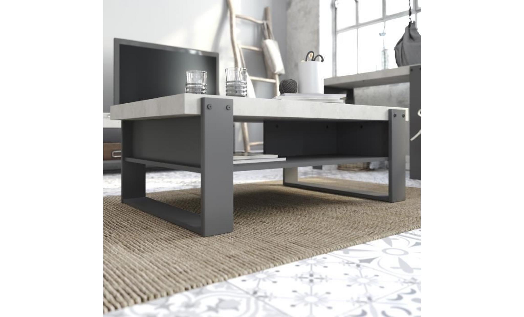 factory table basse style industriel décor béton et gris ombre   l 110 x l 71 cm pas cher