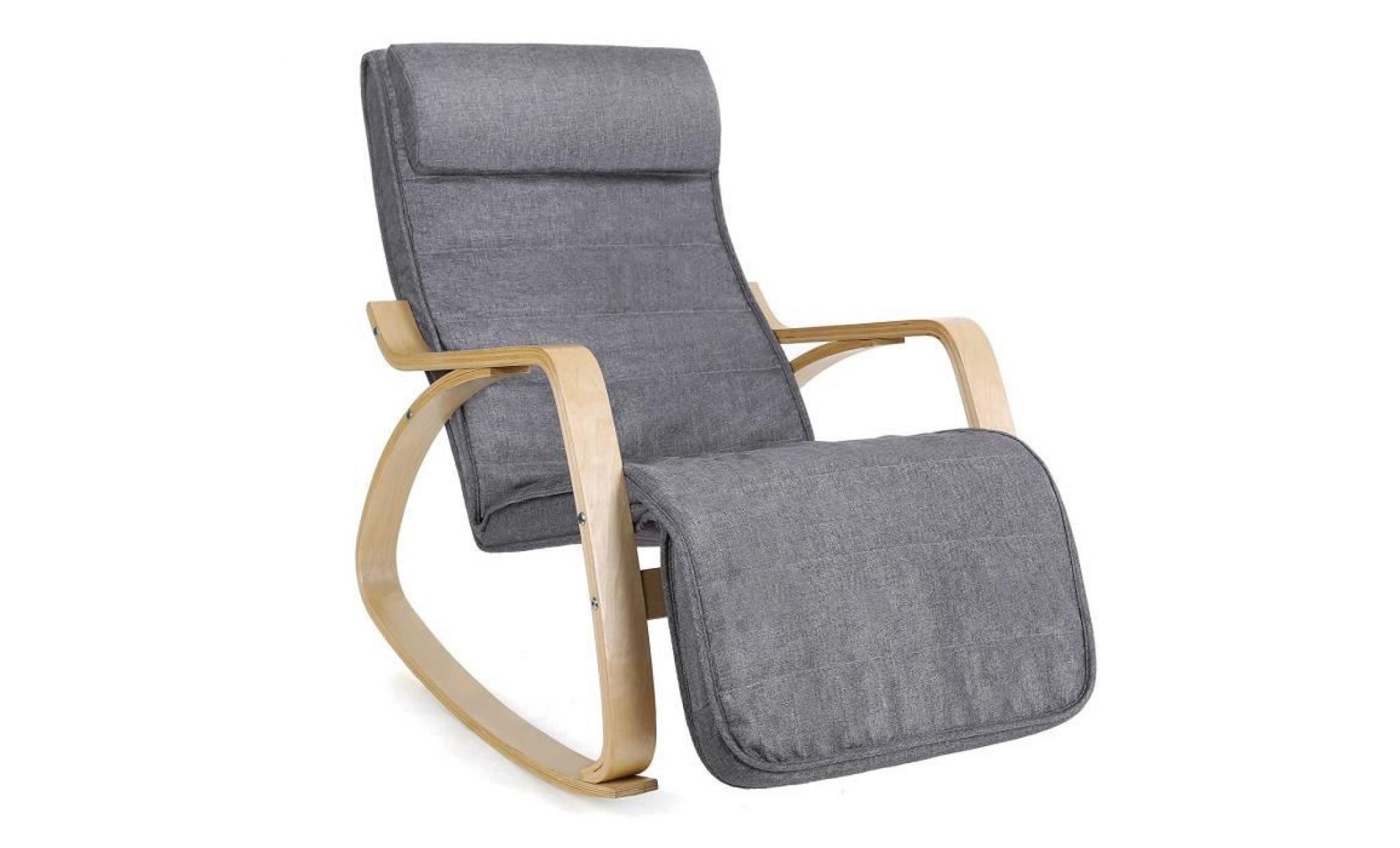 songmics fauteuil à bascule rocking chair avec repose pieds réglable charge maximum 150 kg lyy11g pas cher