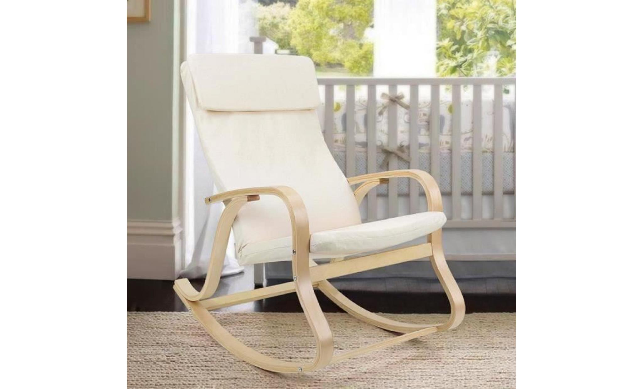 songmics fauteuil à bascule en bois bouleau revêtement tissu charge maximum 120 kg rocking chair beige lyy30m