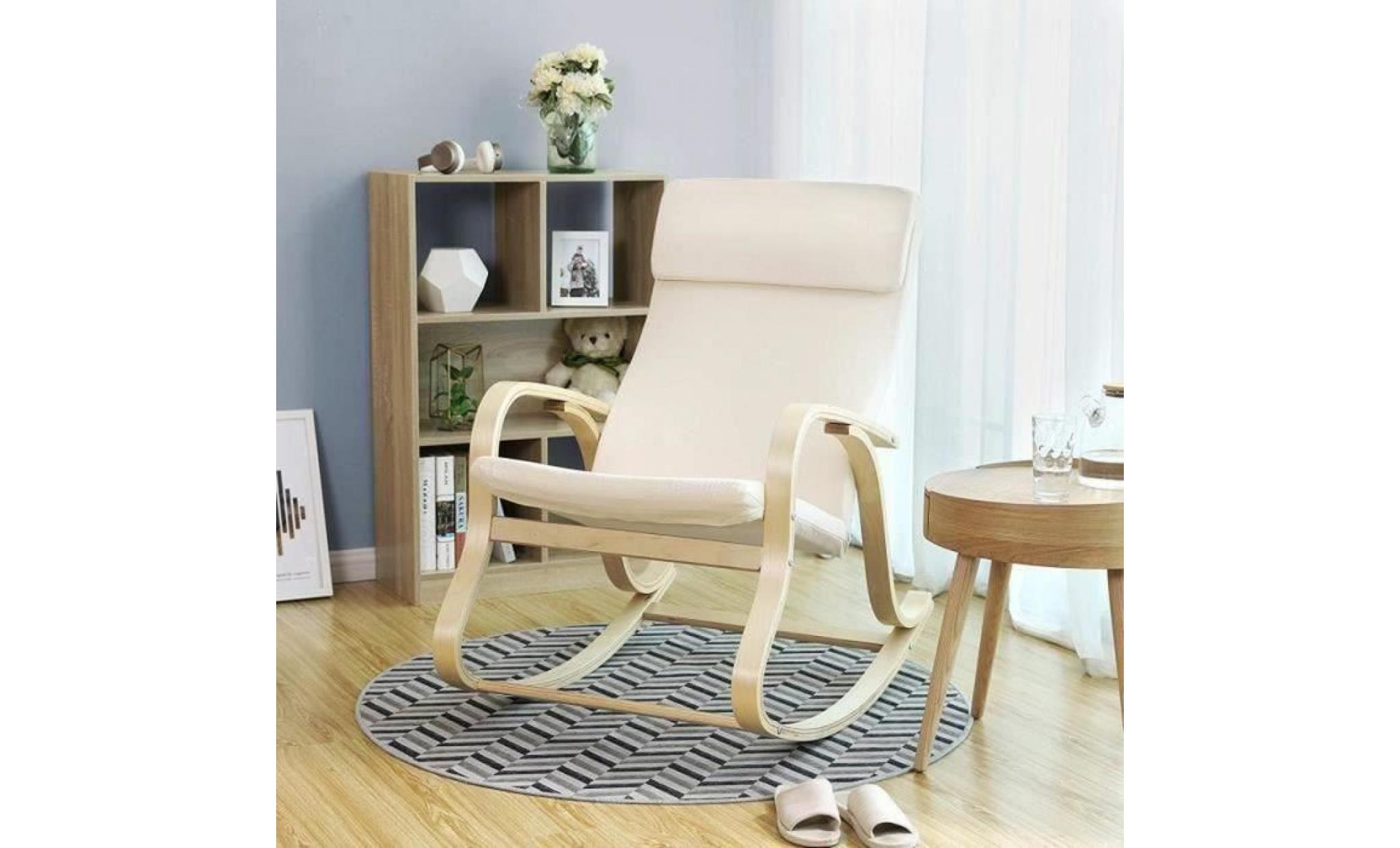 songmics fauteuil à bascule en bois bouleau revêtement tissu charge maximum 120 kg rocking chair beige lyy30m pas cher