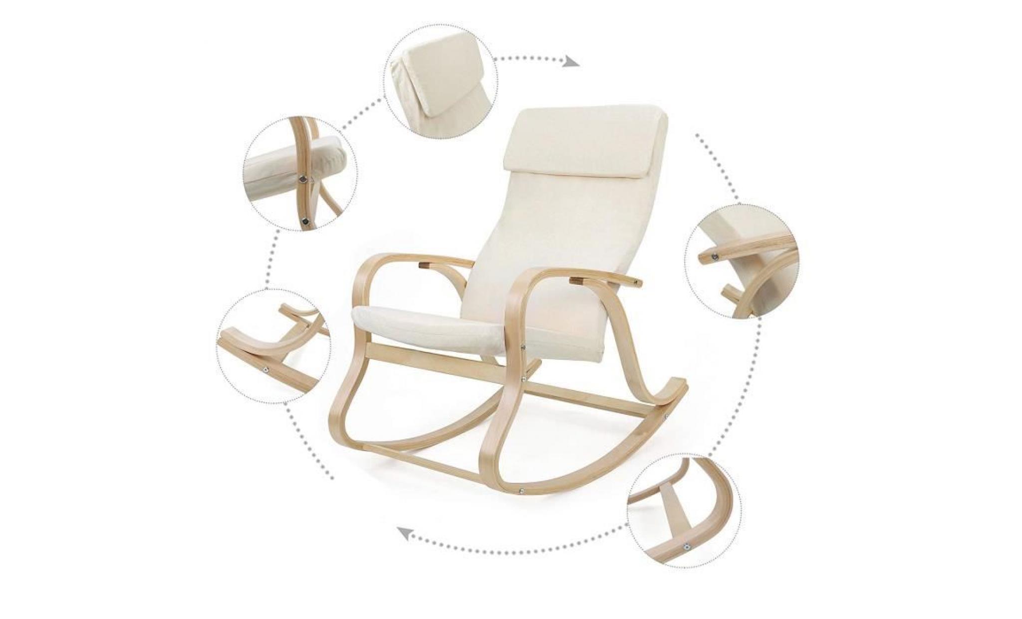songmics fauteuil à bascule en bois bouleau revêtement tissu charge maximum 120 kg rocking chair beige lyy30m pas cher