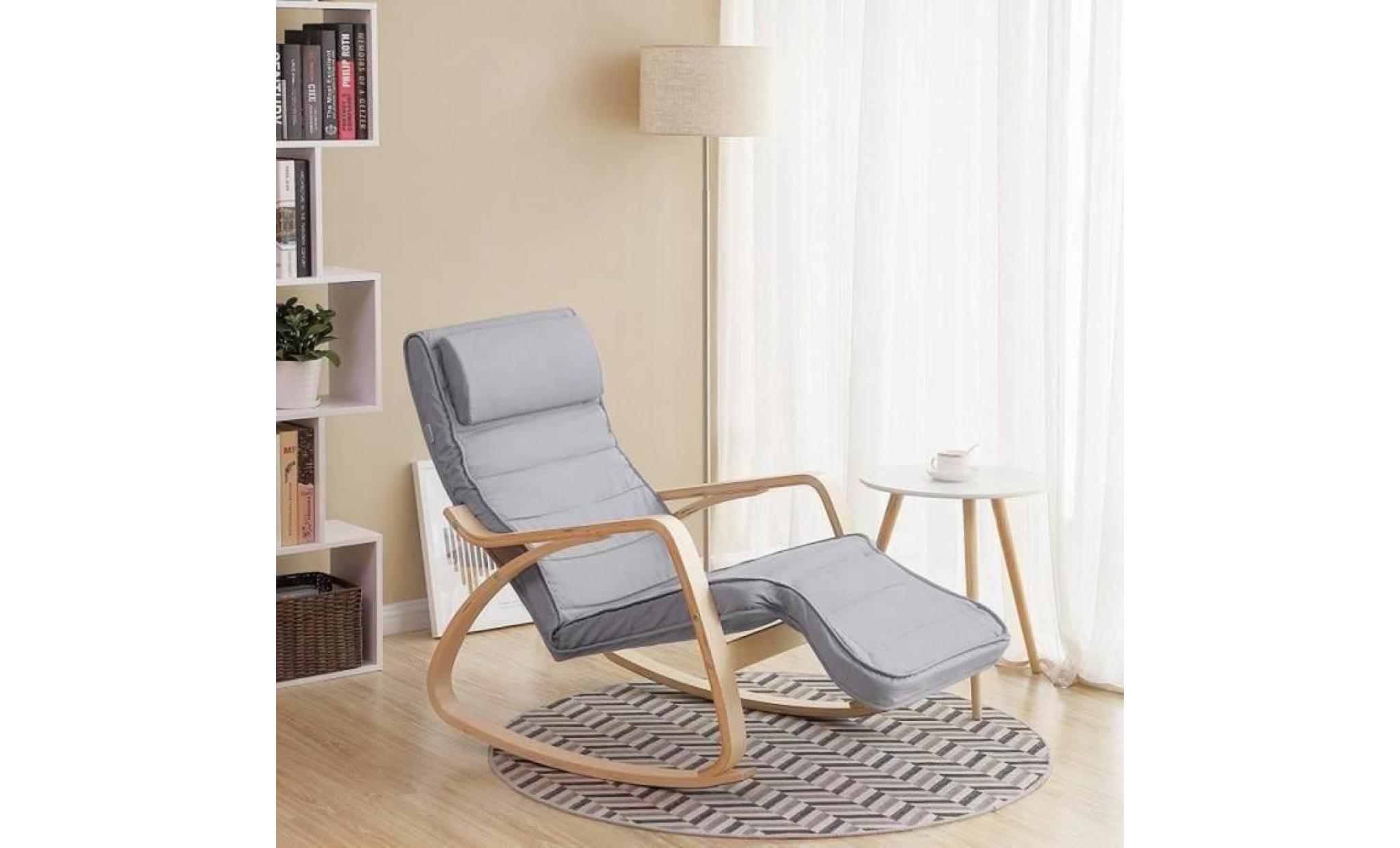 songmics fauteuil à bascule relaxant rocking chair avec repose pied réglable 5 niveaux gris lyy42g