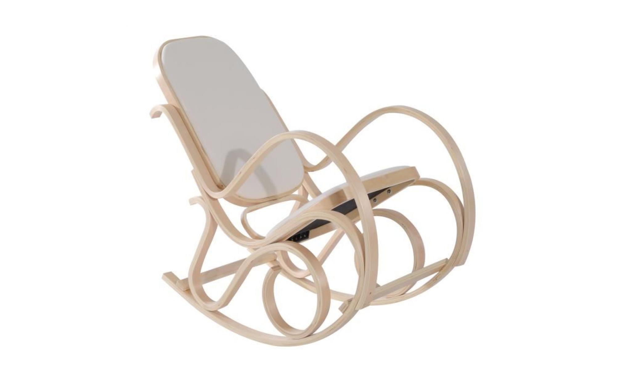 fauteuil à bascule rocking chair 54l x 97l x 101h cm assise dossier rembourrage grand confort bois de bouleau 30 54x97x101cm beige