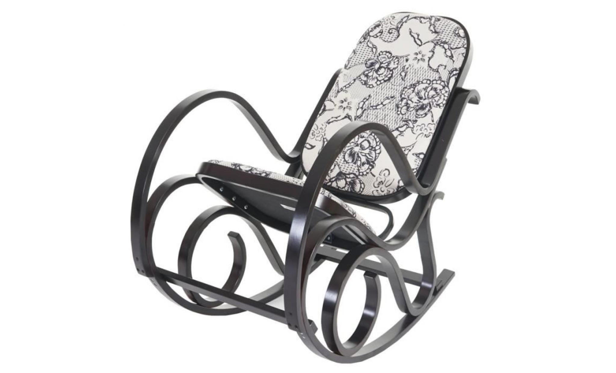 fauteuil à bascule rocking chair en bois et tissu fleur noir fab04015