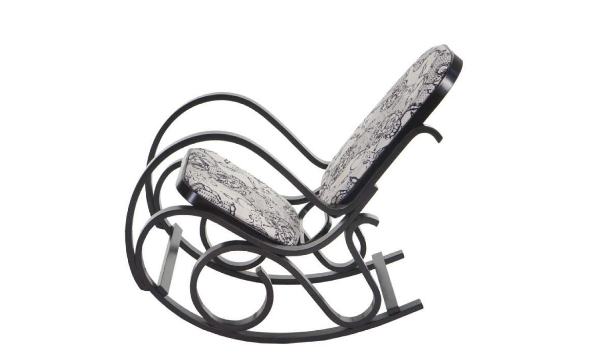 fauteuil à bascule rocking chair en bois et tissu fleur noir fab04015 pas cher
