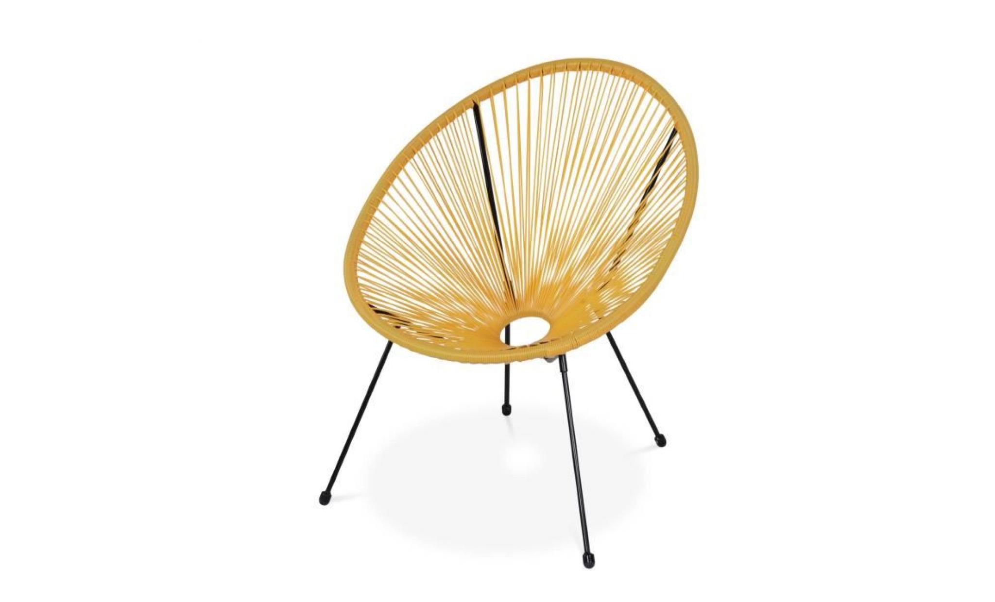 fauteuil acapulco forme d'oeuf   jaune   fauteuil 4 pieds design rétro, cordage plastique, intérieur / extérieur