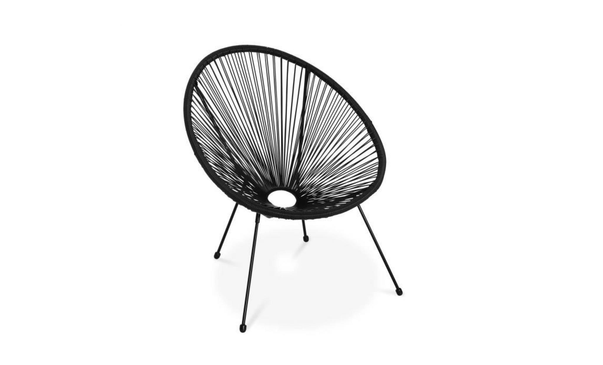 fauteuil acapulco forme d'oeuf   noir   fauteuil 4 pieds design rétro, cordage plastique, intérieur / extérieur