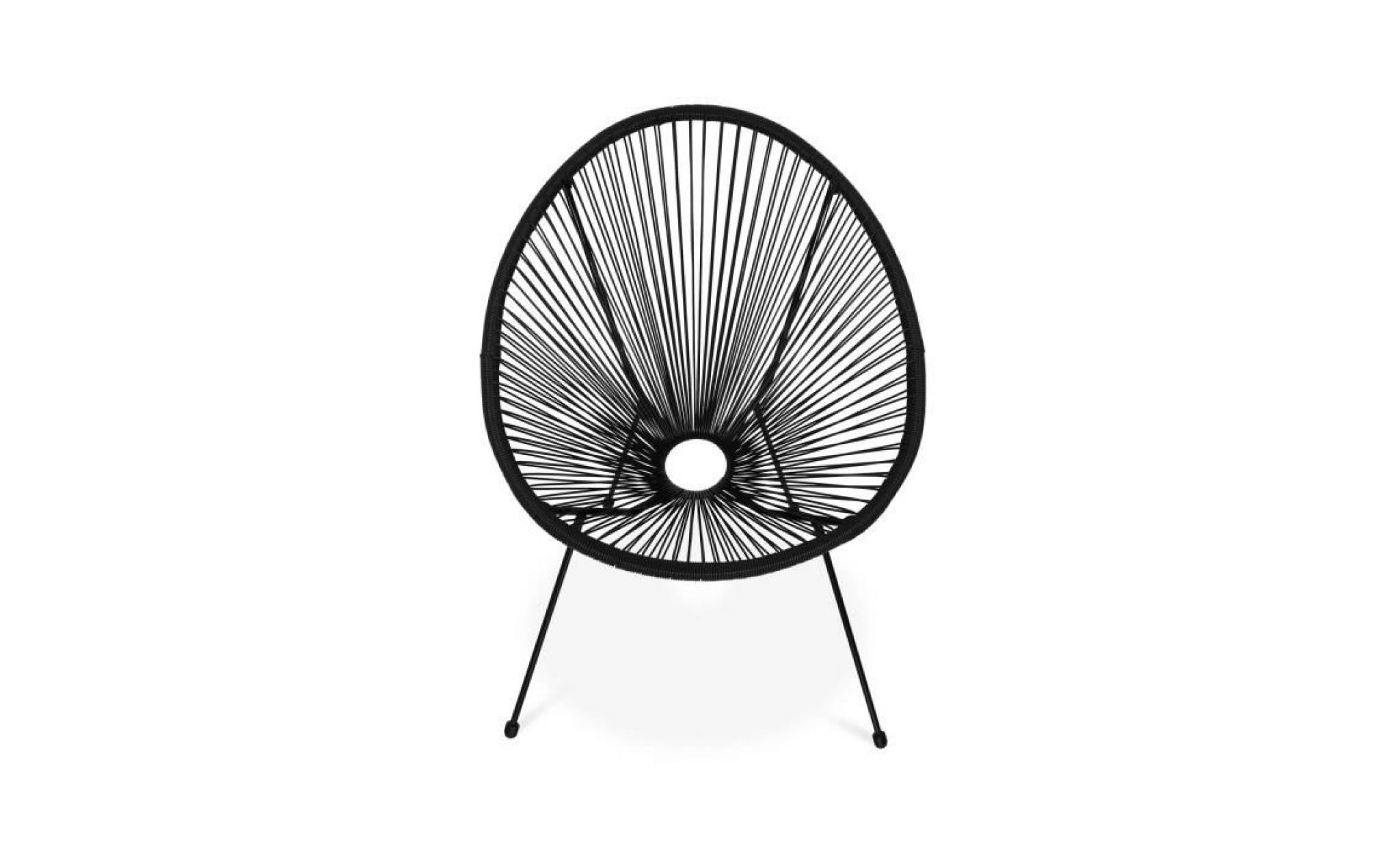 fauteuil acapulco forme d'oeuf   noir   fauteuil 4 pieds design rétro, cordage plastique, intérieur / extérieur pas cher