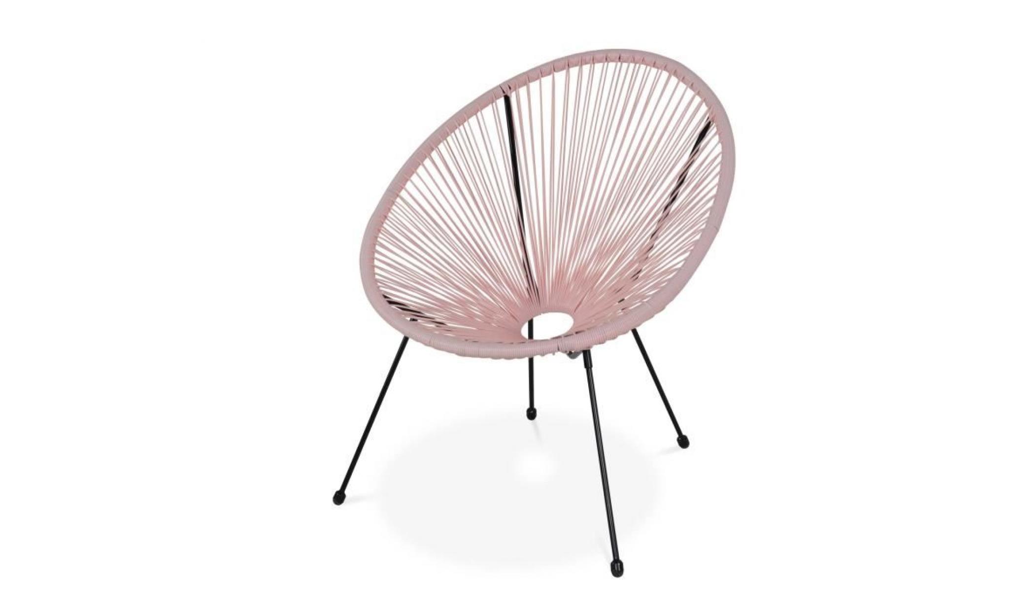 fauteuil acapulco forme d'oeuf   rose pale   fauteuil 4 pieds design rétro, cordage plastique, intérieur / extérieur