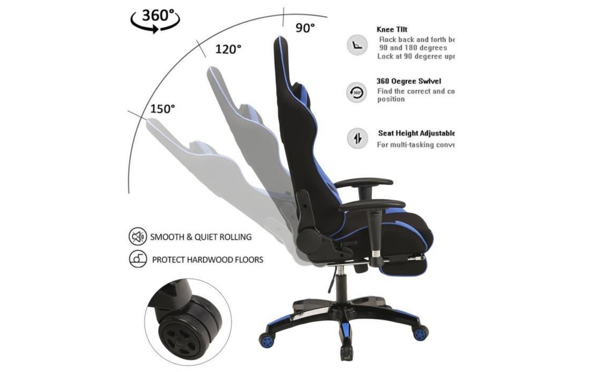 fauteuil baquet gaming chaise gamer hauteur réglable 127 137cm avec support lombaire et coussin pas cher