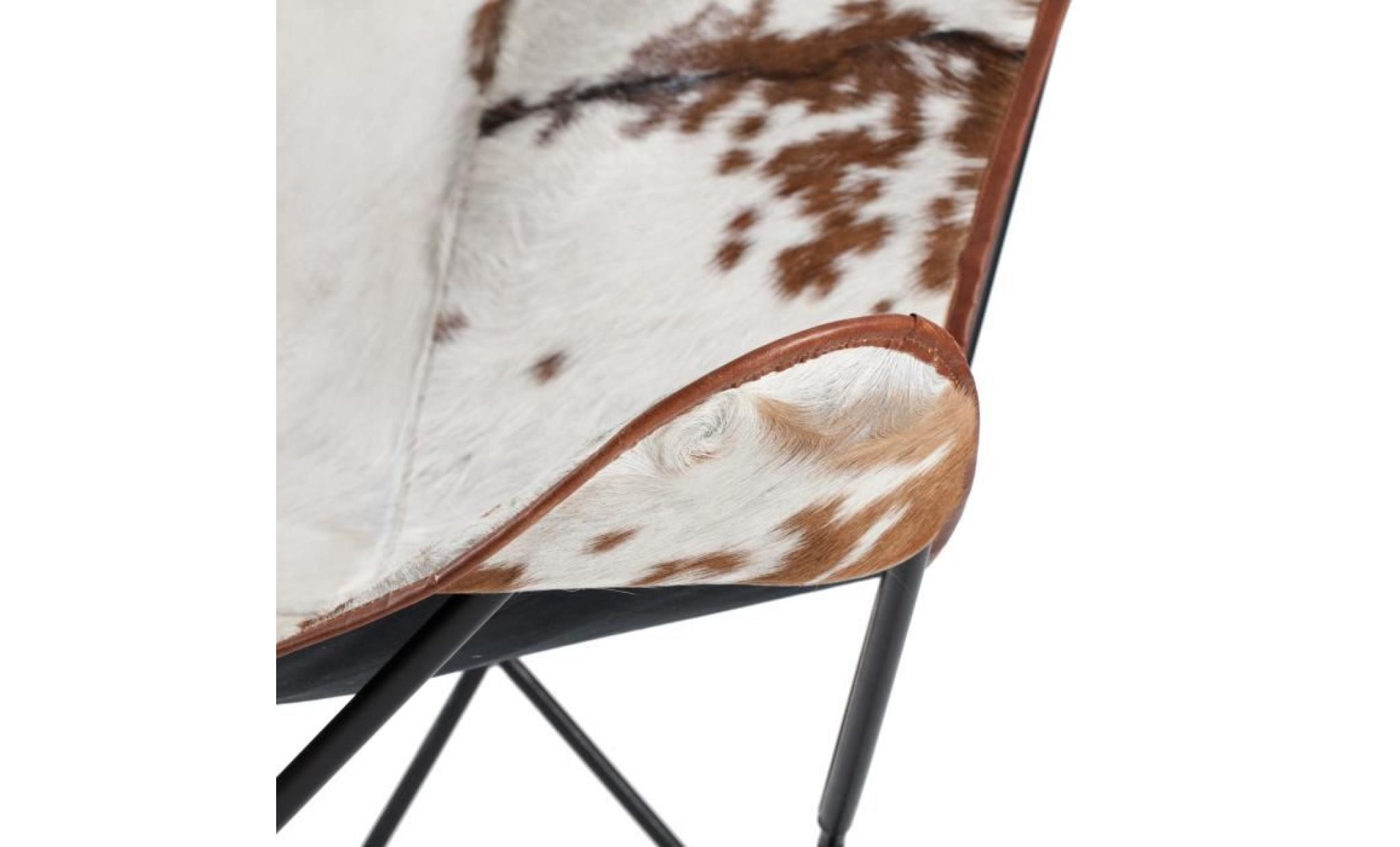 fauteuil butterfly peau de vache véritable et fer laqué noir   brevent pas cher