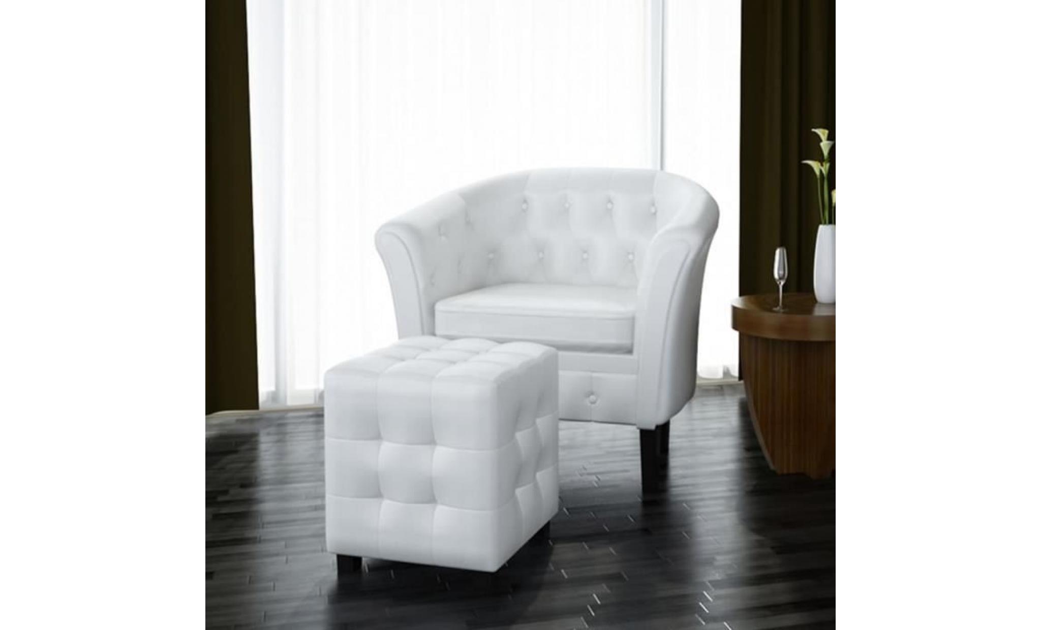 fauteuil cabriolet sofa avec repose pied cuir synthétique blanc