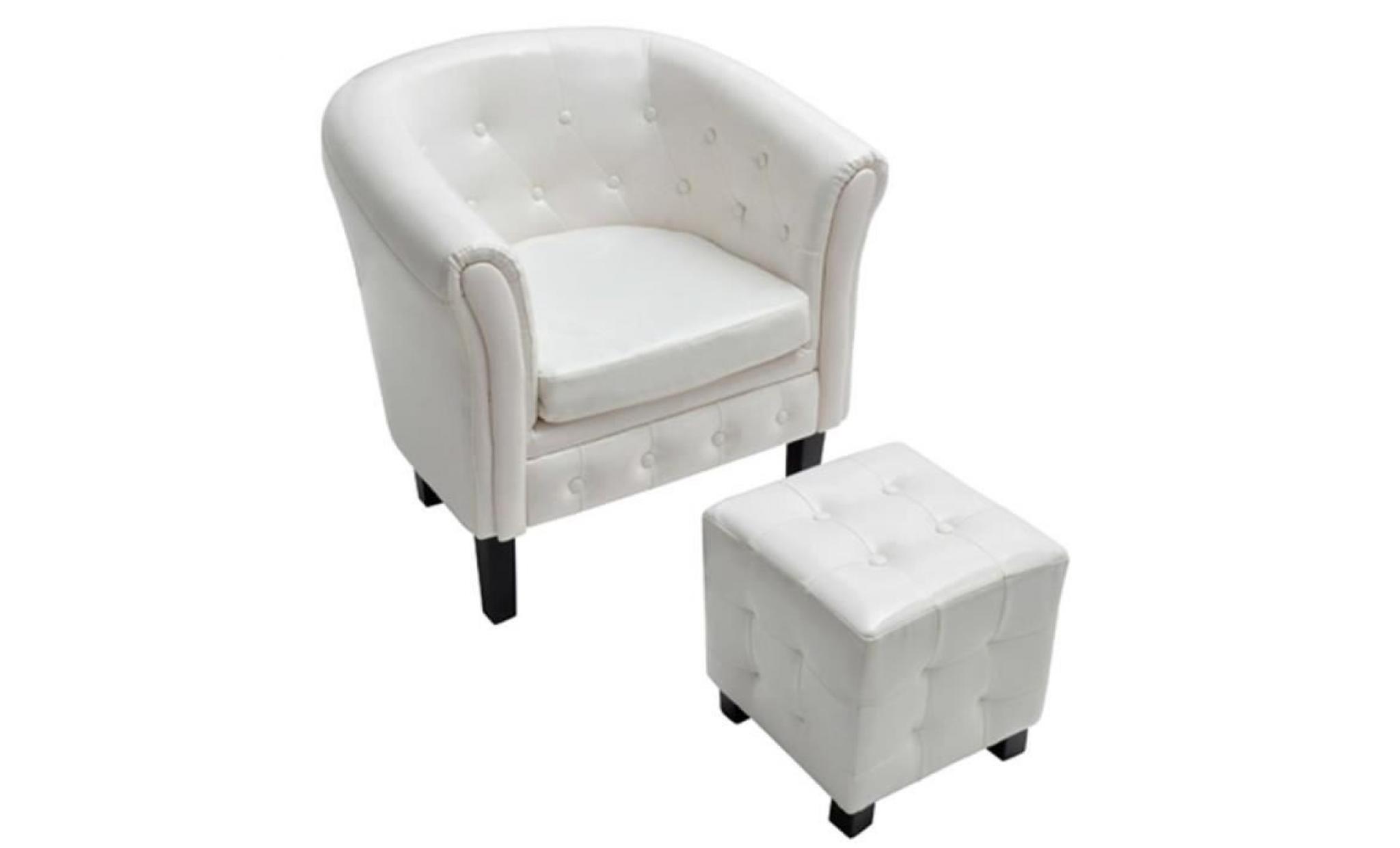 fauteuil cabriolet sofa avec repose pied cuir synthétique blanc pas cher