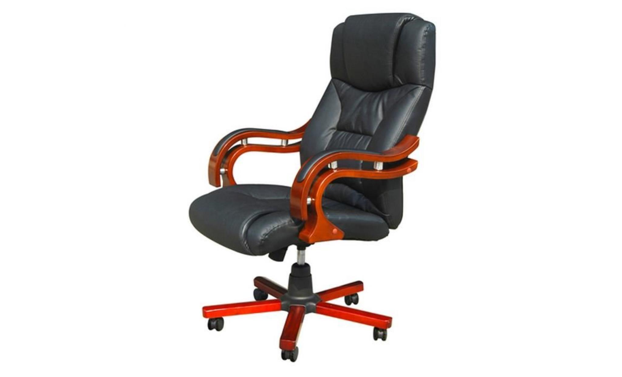 fauteuil chaise bureau cuir mélangé noir et éléments bois design moderne  confort haute qualité réglable