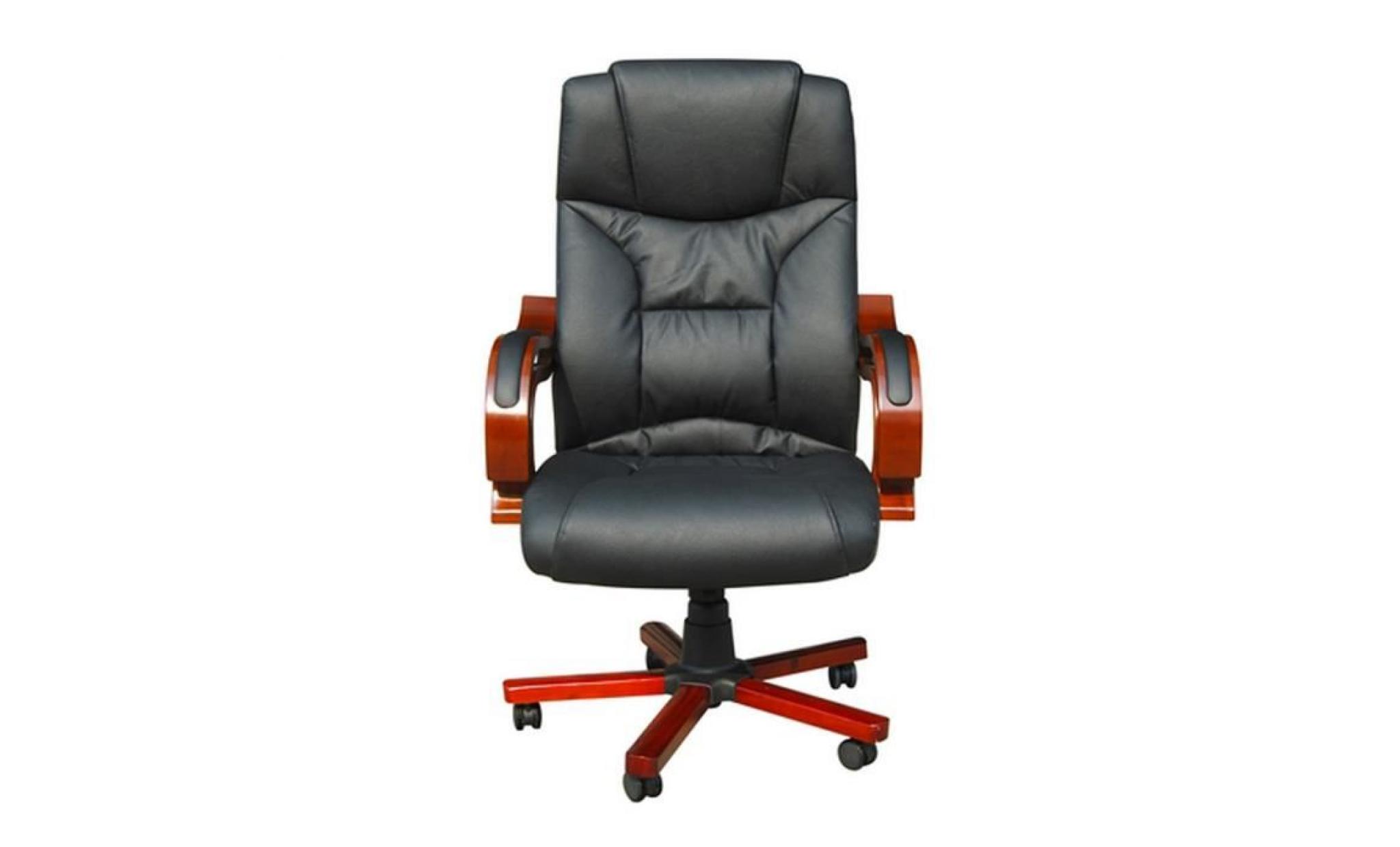 fauteuil chaise bureau cuir mélangé noir et éléments bois design moderne  confort haute qualité réglable pas cher