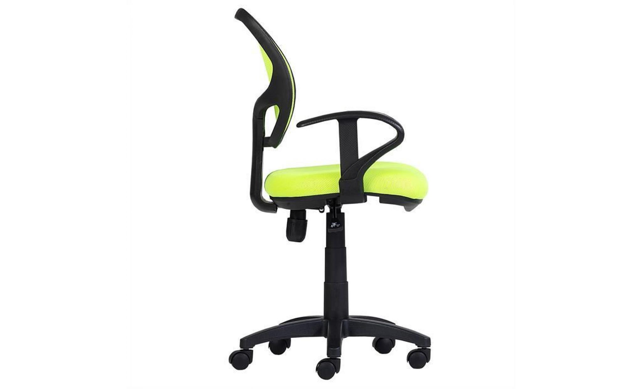 chaise de bureau pour enfant cool fauteuil pivotant et ergonomique avec accoudoirs, siège à roulettes et hauteur réglable, mesh vert pas cher