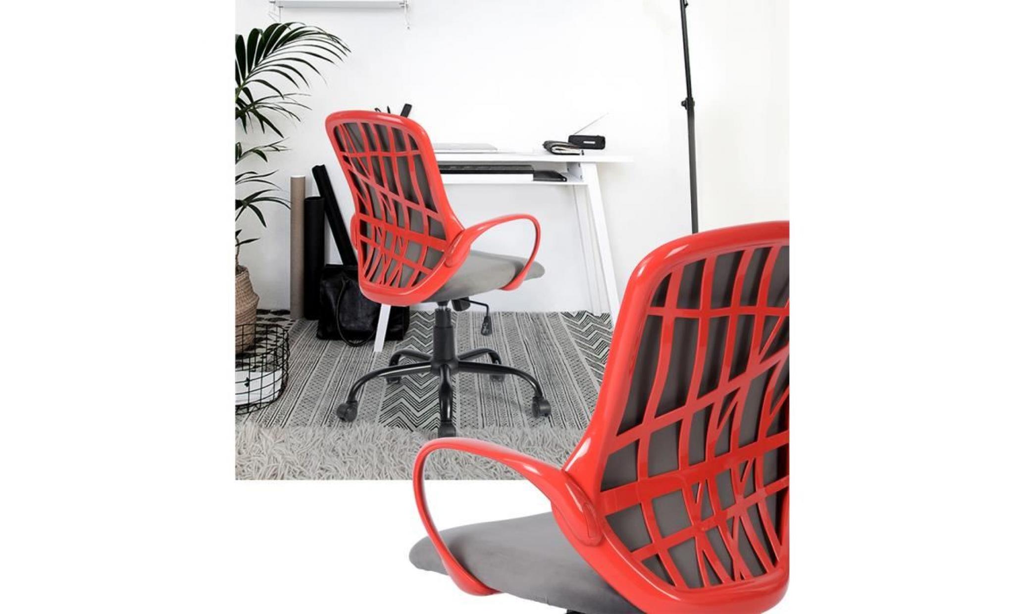 fauteuil chaise de bureau gris rouge réglable roulettes velours structure en plastique pp métal ajustable hauteur 64 x 63 x 95 105cm