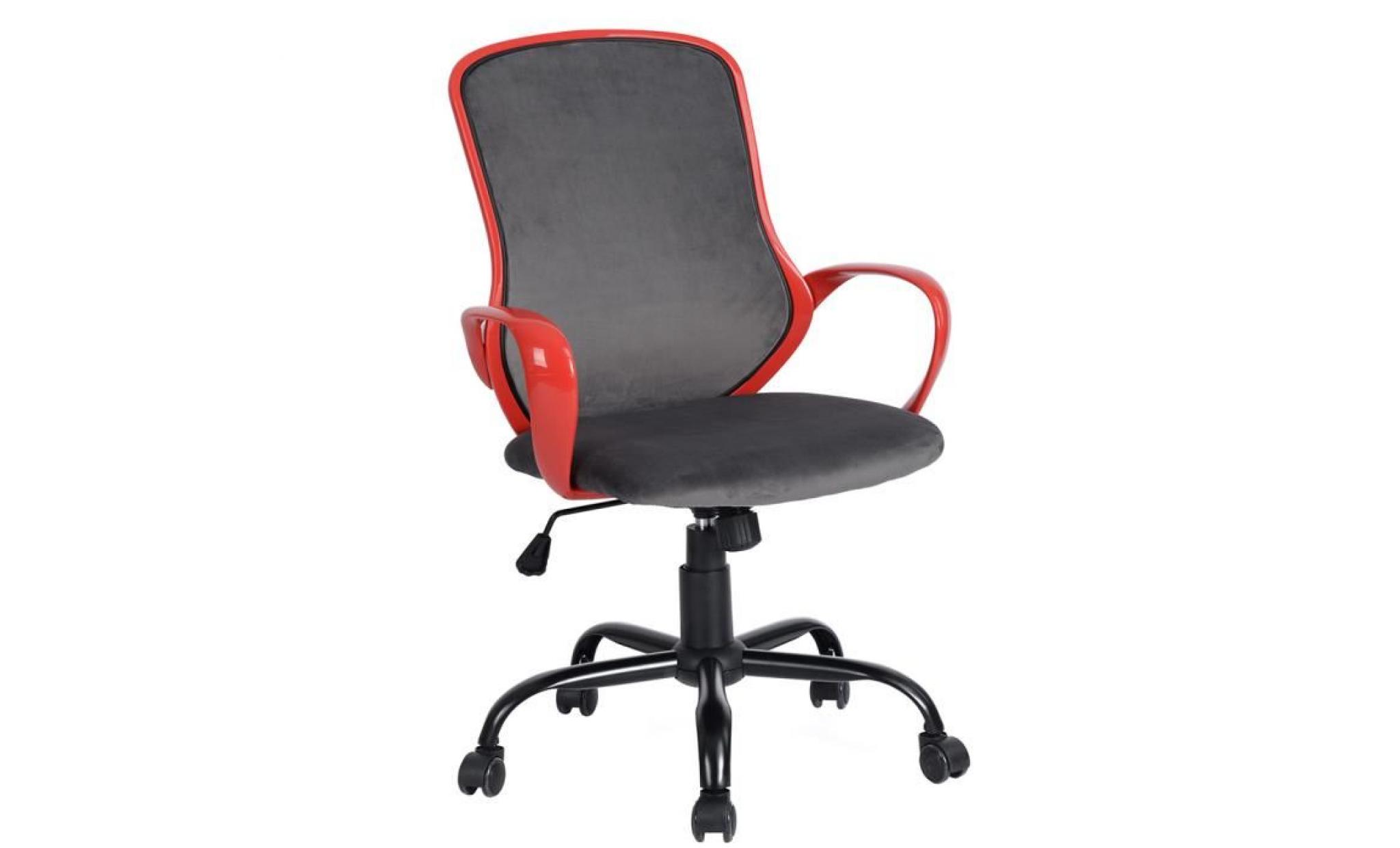 fauteuil chaise de bureau gris rouge réglable roulettes velours structure en plastique pp métal ajustable hauteur 64 x 63 x 95 105cm pas cher
