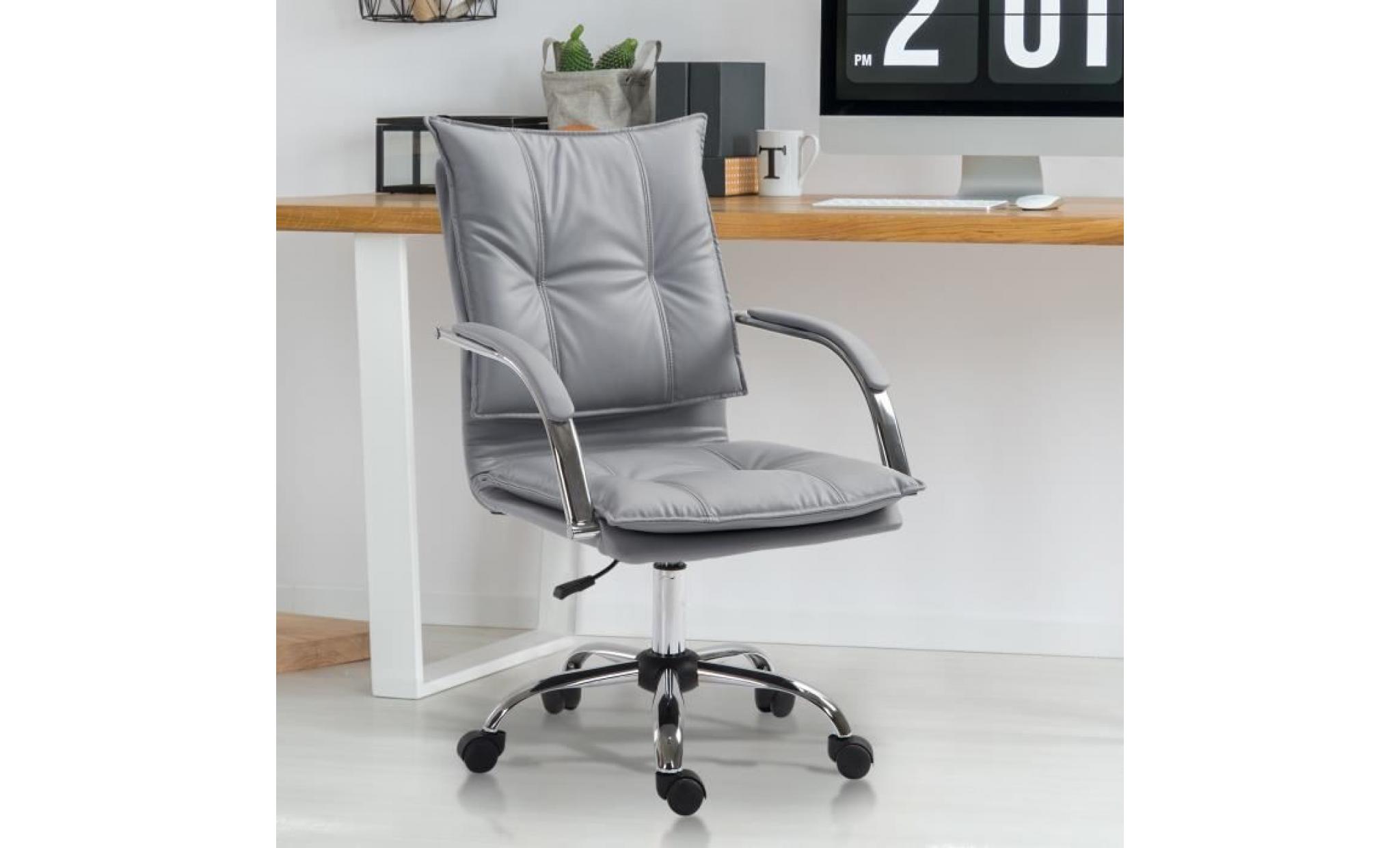 fauteuil chaise de bureau manager grand confort rembourrage haute densité assise dossier accoudoirs simili cuir gris 64x57x58cm gris pas cher